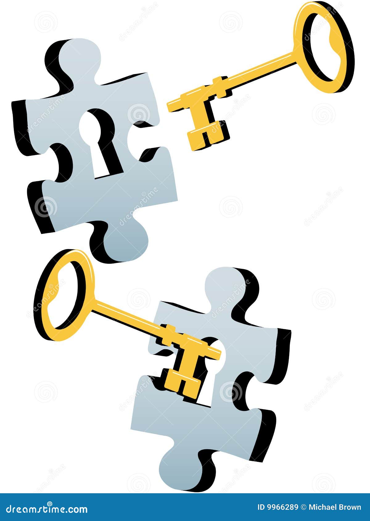 key to unlock the lock and solve jigsaw puzzle