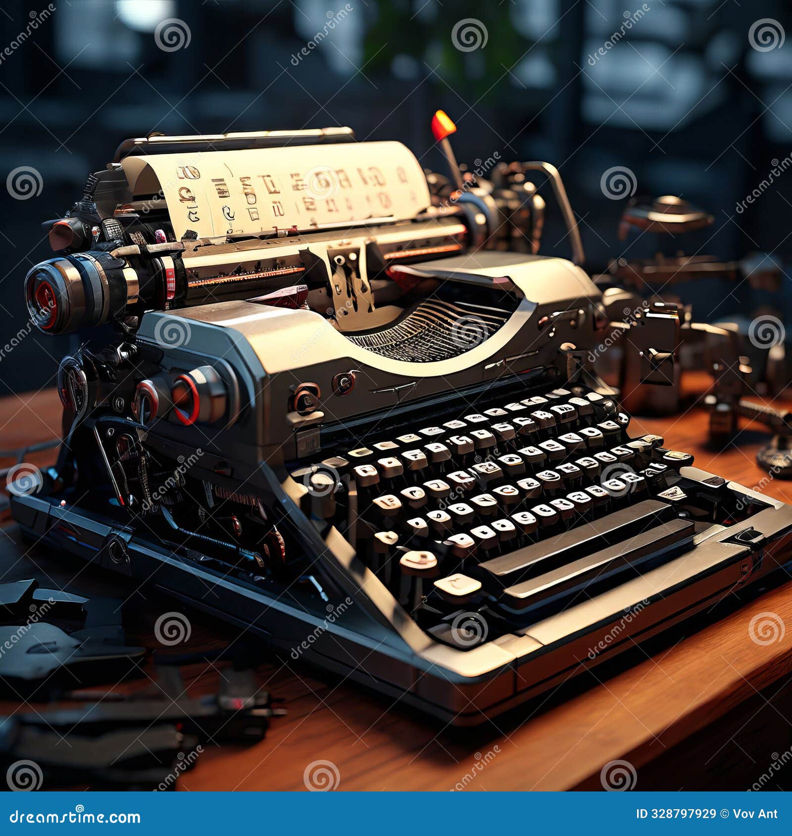 a keyboard and a typewriter combined creating a retro futuristi
