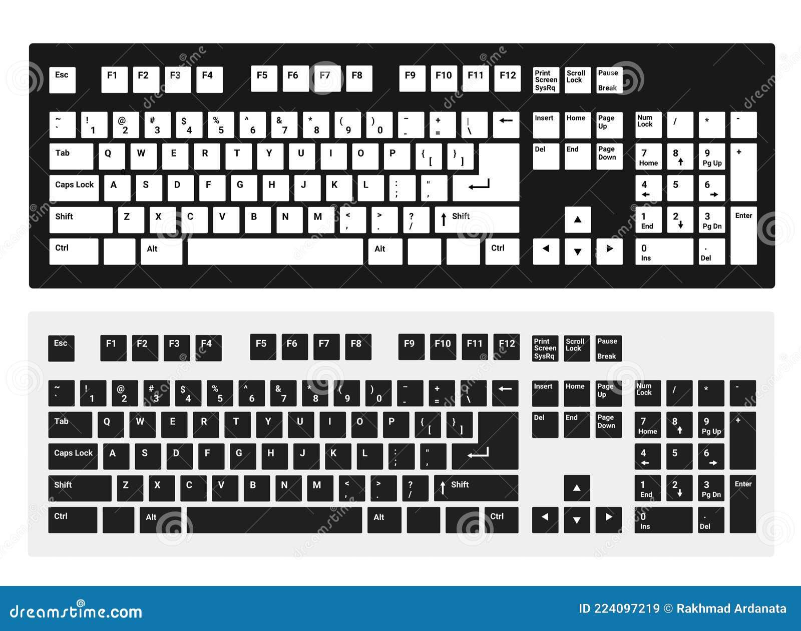Keyboards Computer with Black and White Version Stock Vector