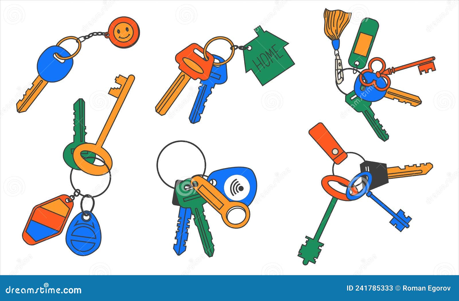 keychains. doodle key rings and pendants. colorful latchkeys. magnetic keyrings and nfc-tags.  lock passkeys