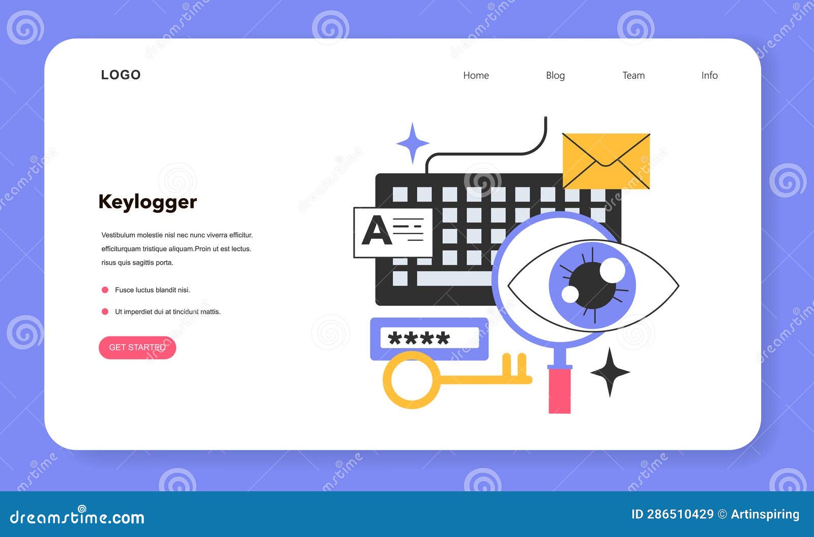 keylogger web banner or landing page. keystroke logging, dangerous
