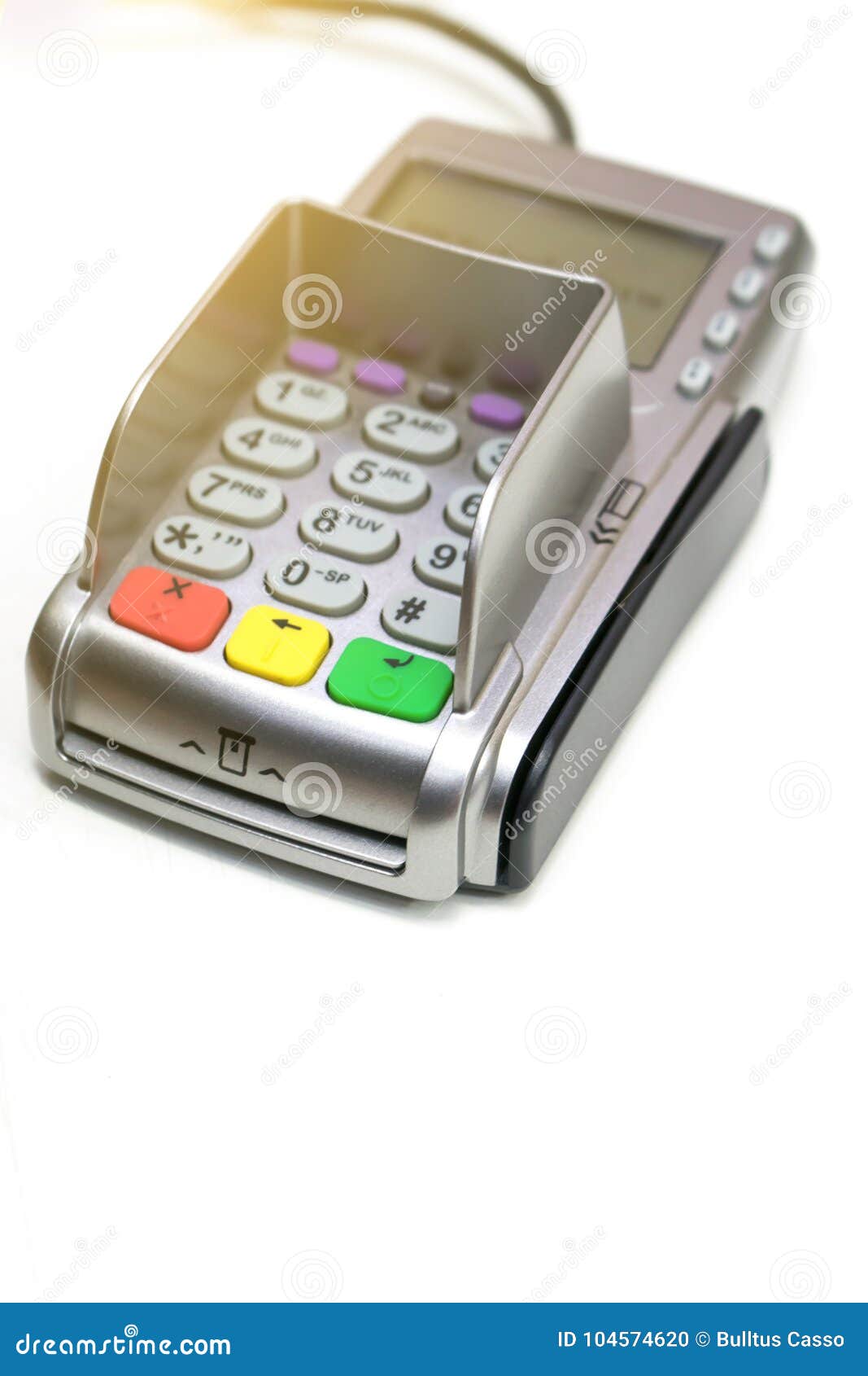 keypad for passwords atm card first time open account on white background.