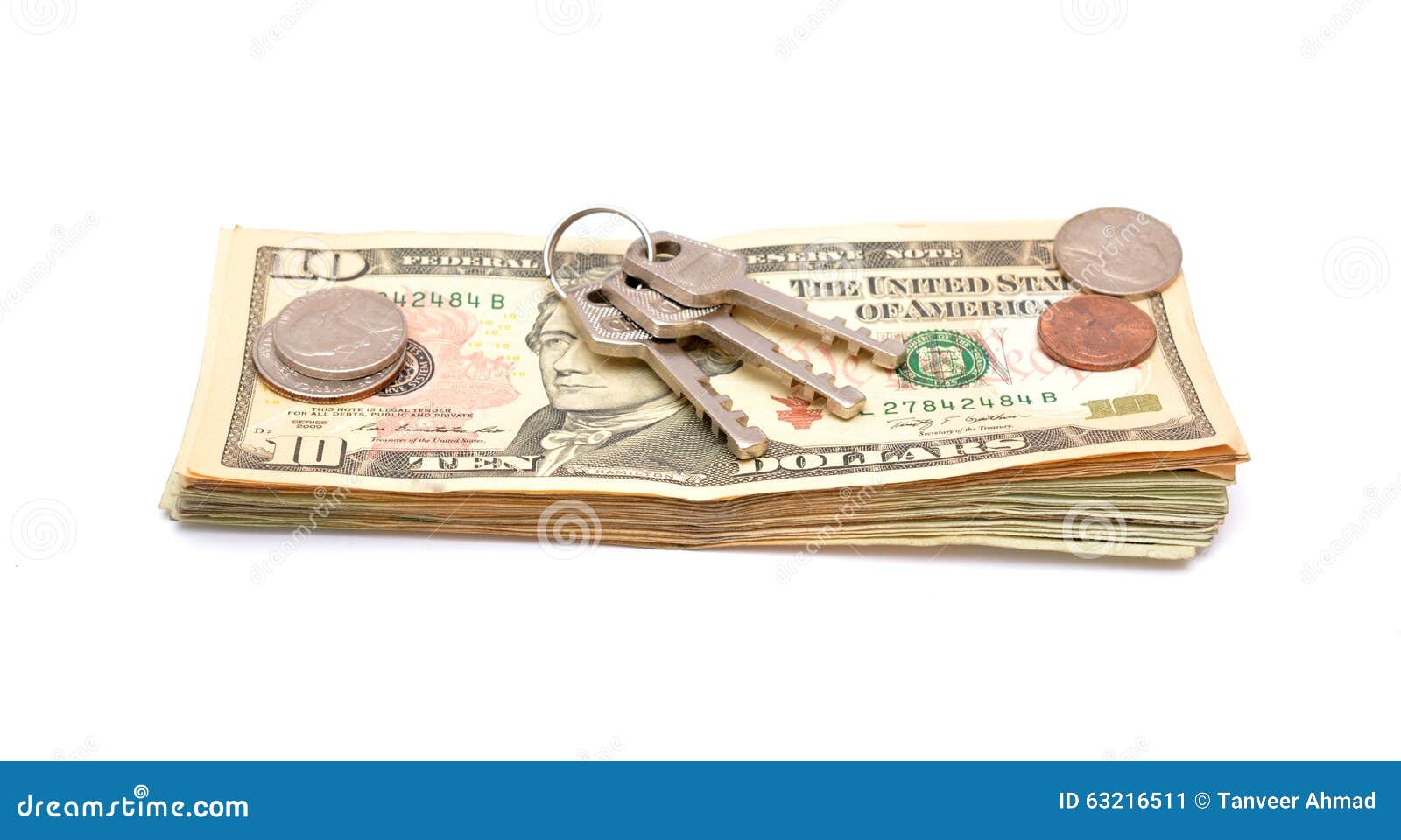 Keys on Money Dollars Isolated Stock Image Image of acquisition