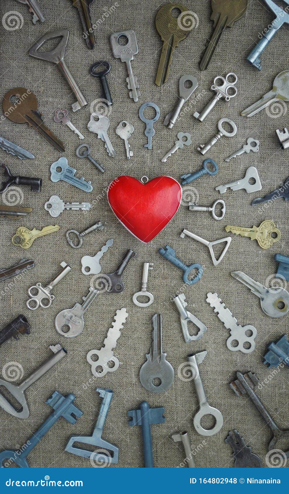 keys strive to the red heart, square conceptual photo