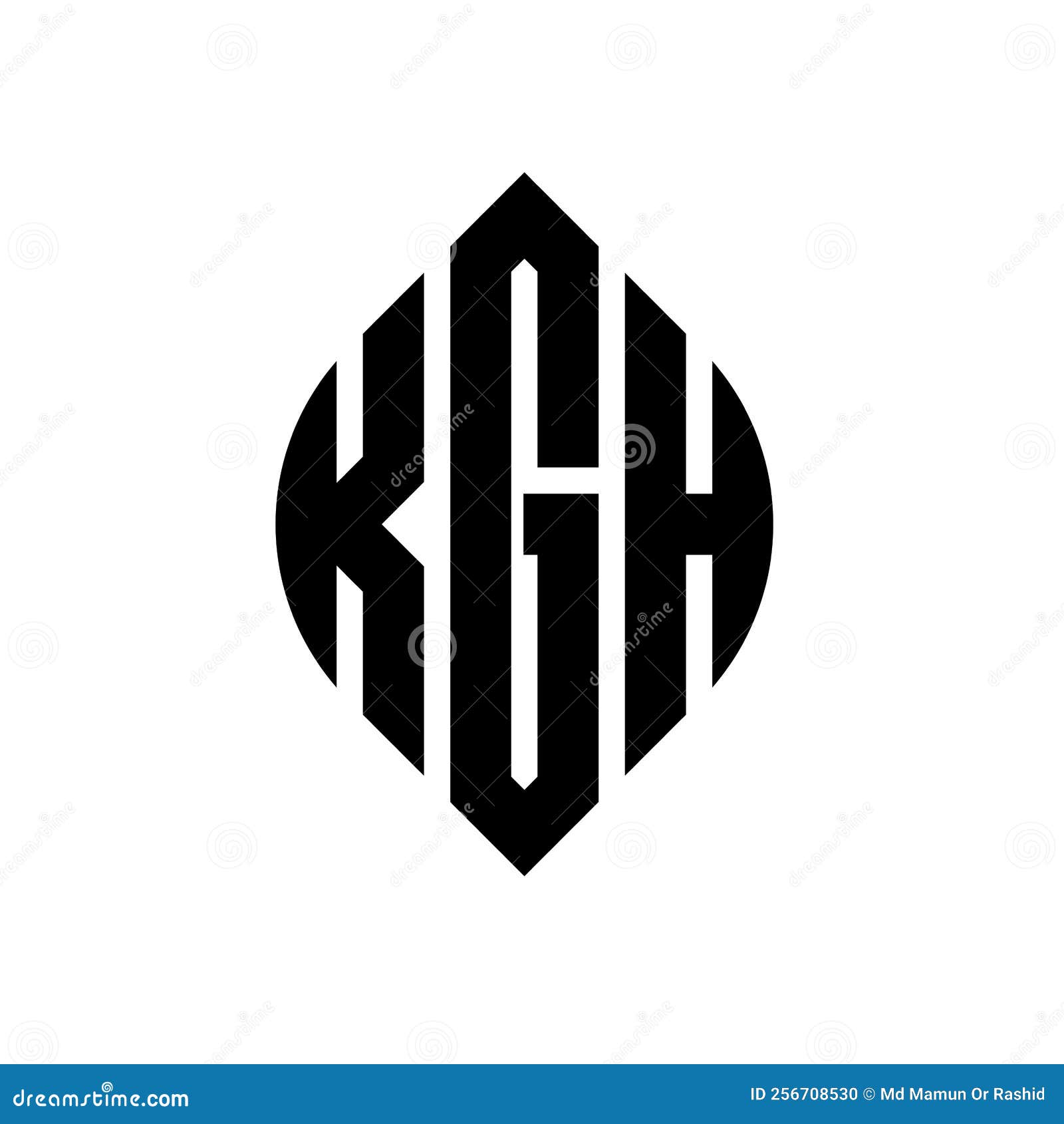 kgh circle letter logo  with circle and ellipse . kgh ellipse letters with typographic style. the three initials form a