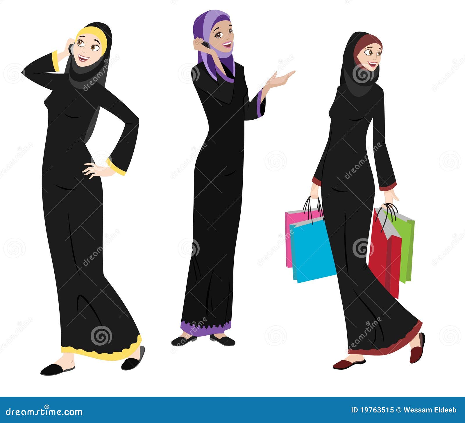 Khaliji Women Icons In Standing Positions Royalty Free 