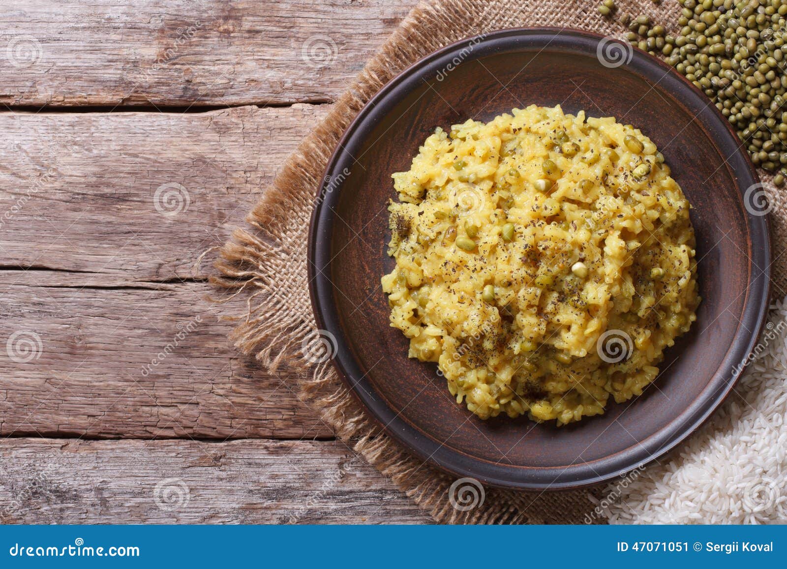 Khichdi Rice and Mung Bean and Spices. Closeup Top View, Stock Image
