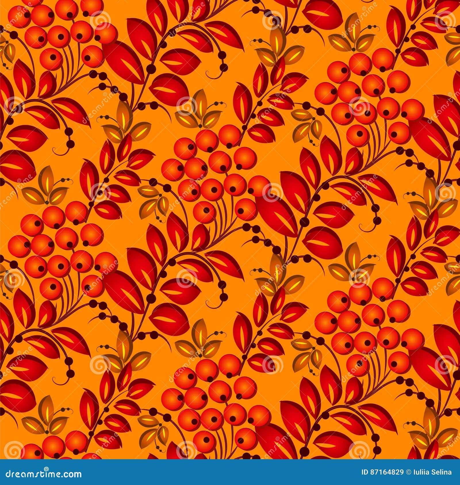 Khokhloma seamless pattern stock illustration. Illustration of ornament ...