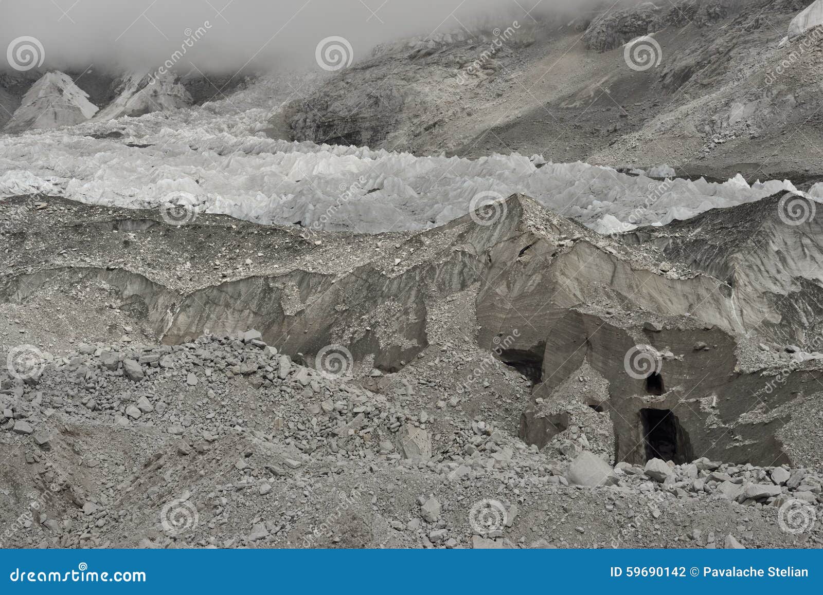 khumbu glacier near the famous and dangerous khumbu icefall, himalaya. nepal
