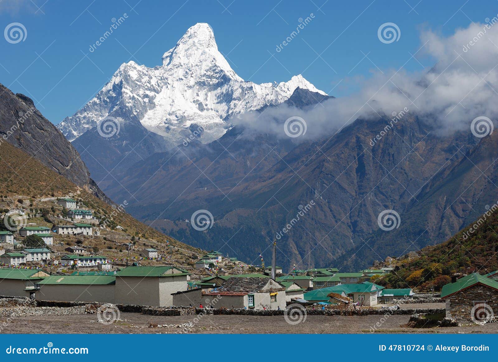 khumjung village and ama dablam (6814 m) peak in nepal