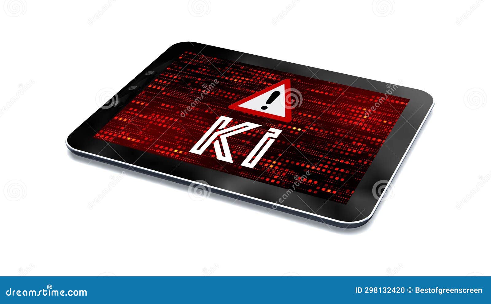 KI Artificial Intelligence on Tablet Pc Isolated on White Background