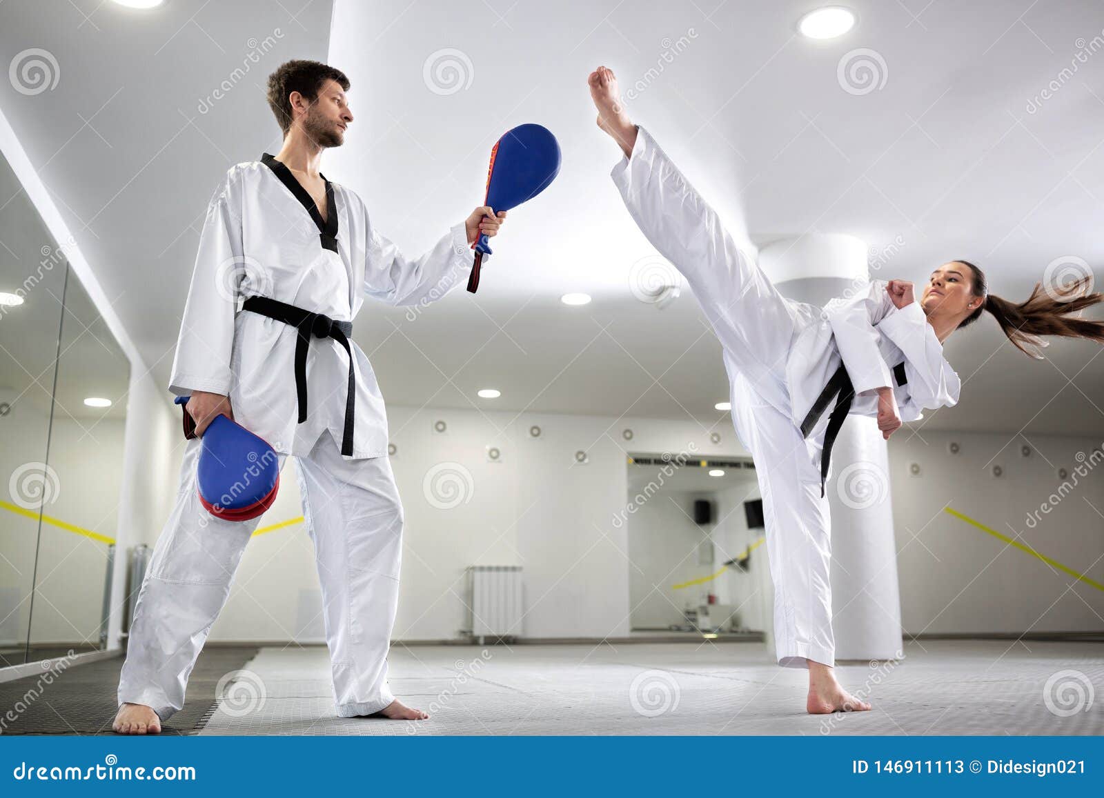 Kick Pad Target Exercise in Martial Art Combat Training Stock Image