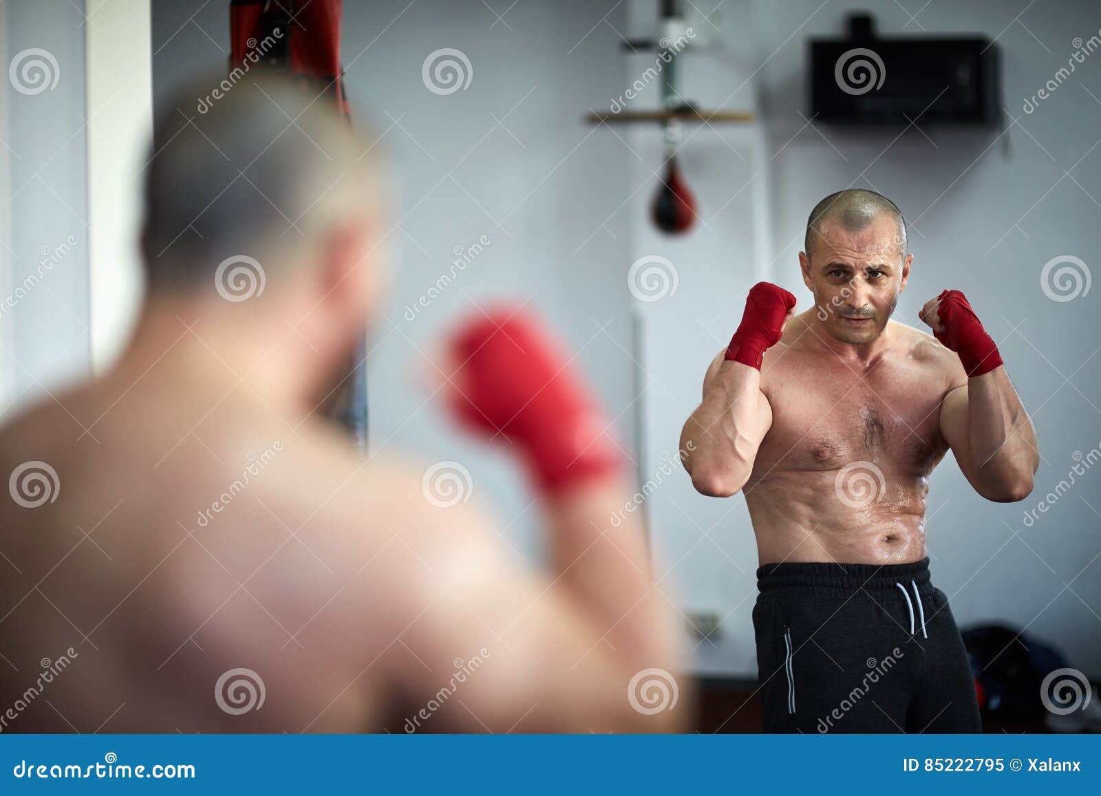 Kickbox Fighter Doing Shadow Boxing in the Mirror Stock Image Image