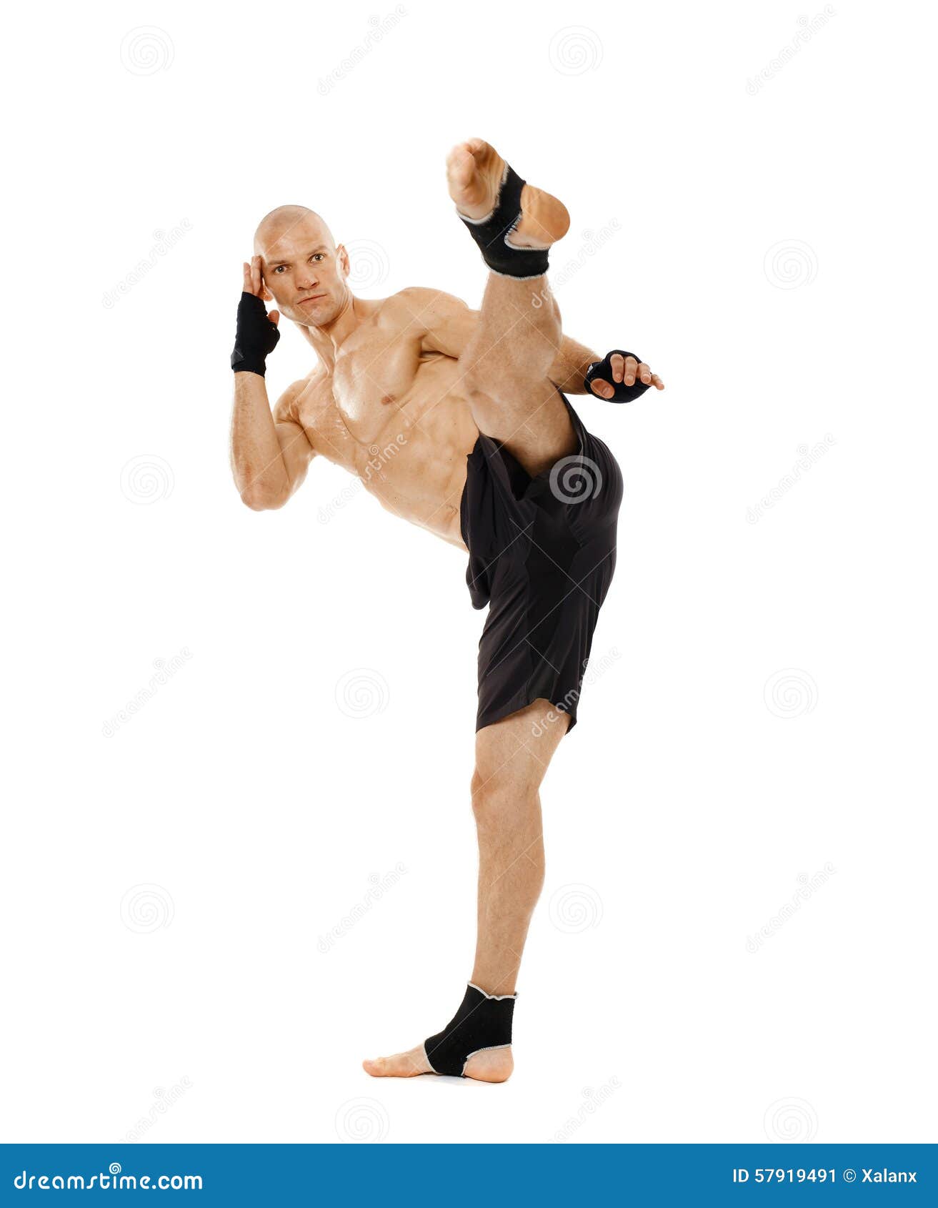 Kickboxer Executing a Powerful Kick Stock Image Image of boxing