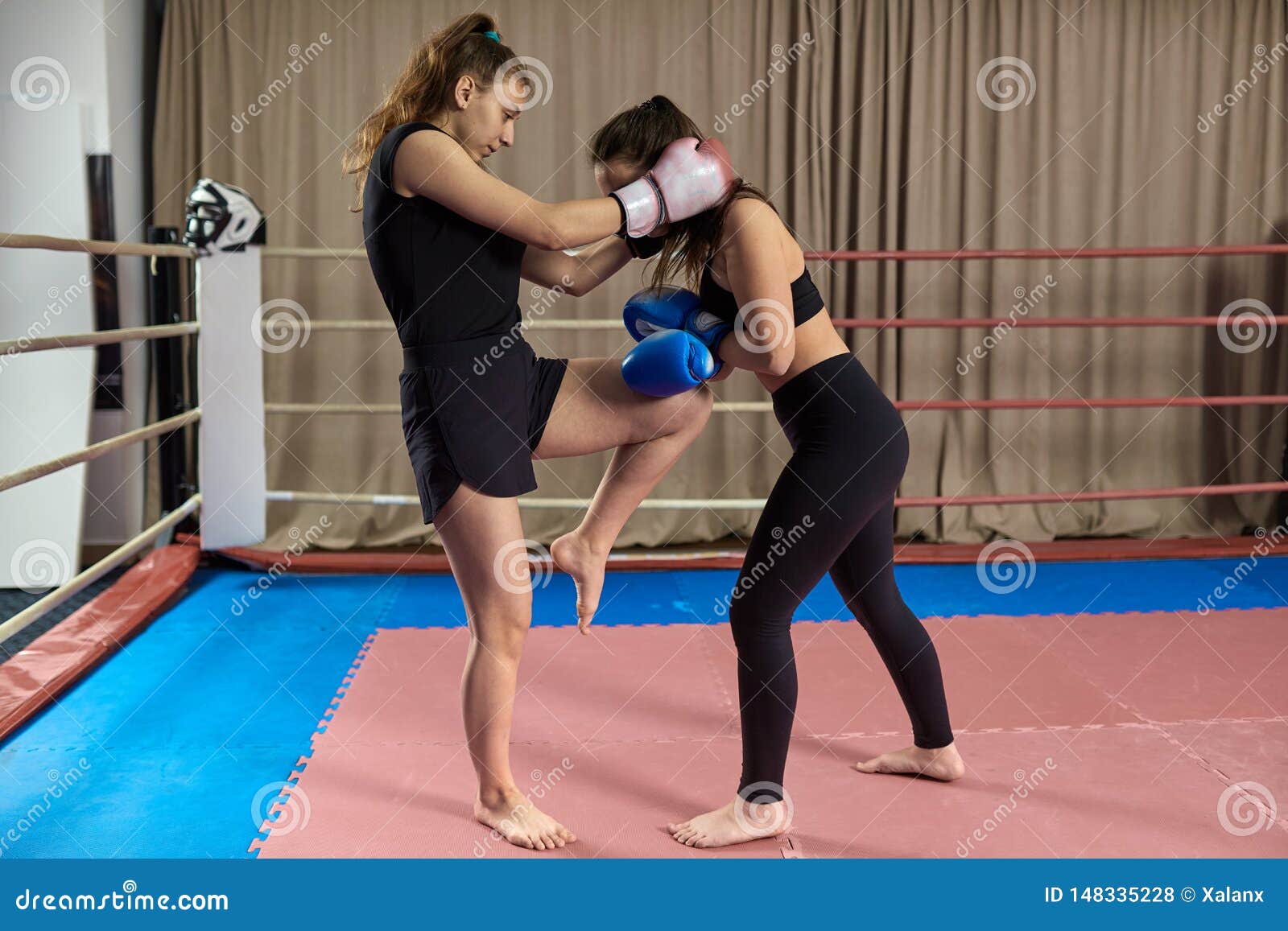 Kickboxing girls sparring stock photo. Image of fighter 148335228