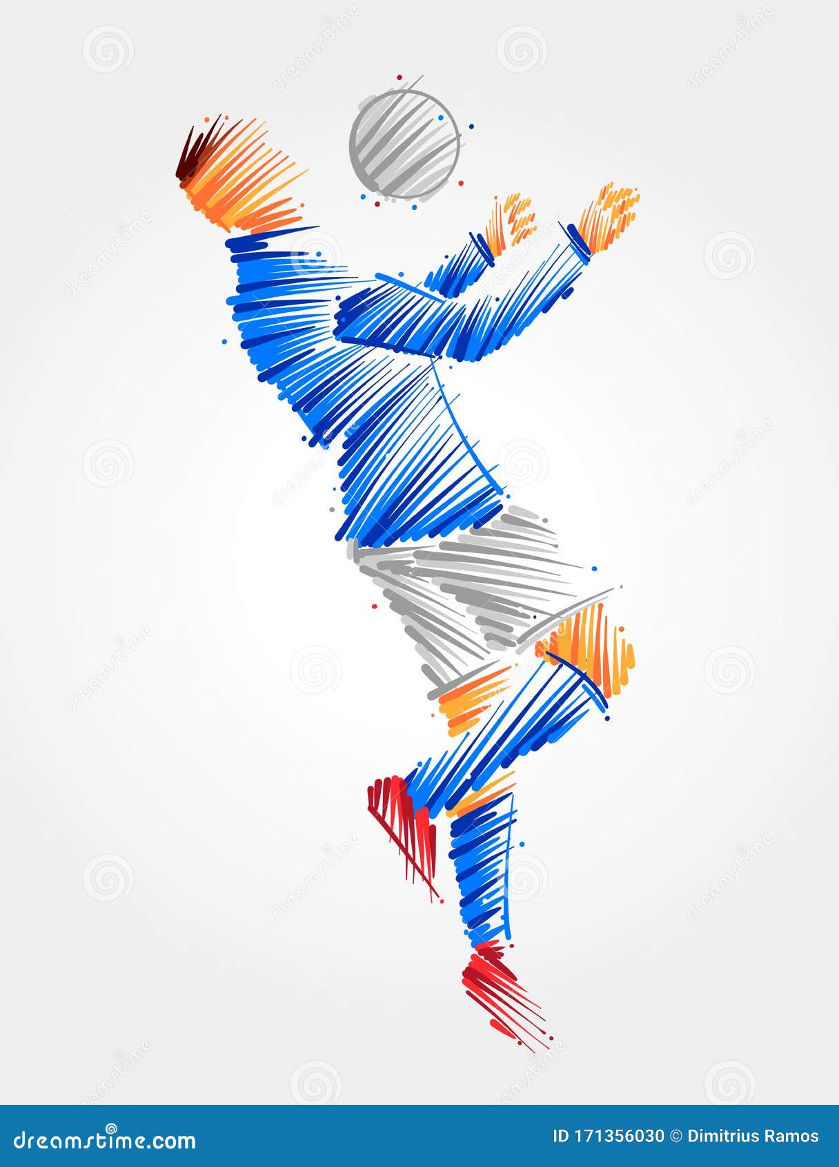 drawing of soccer player jumping to dominate the ball