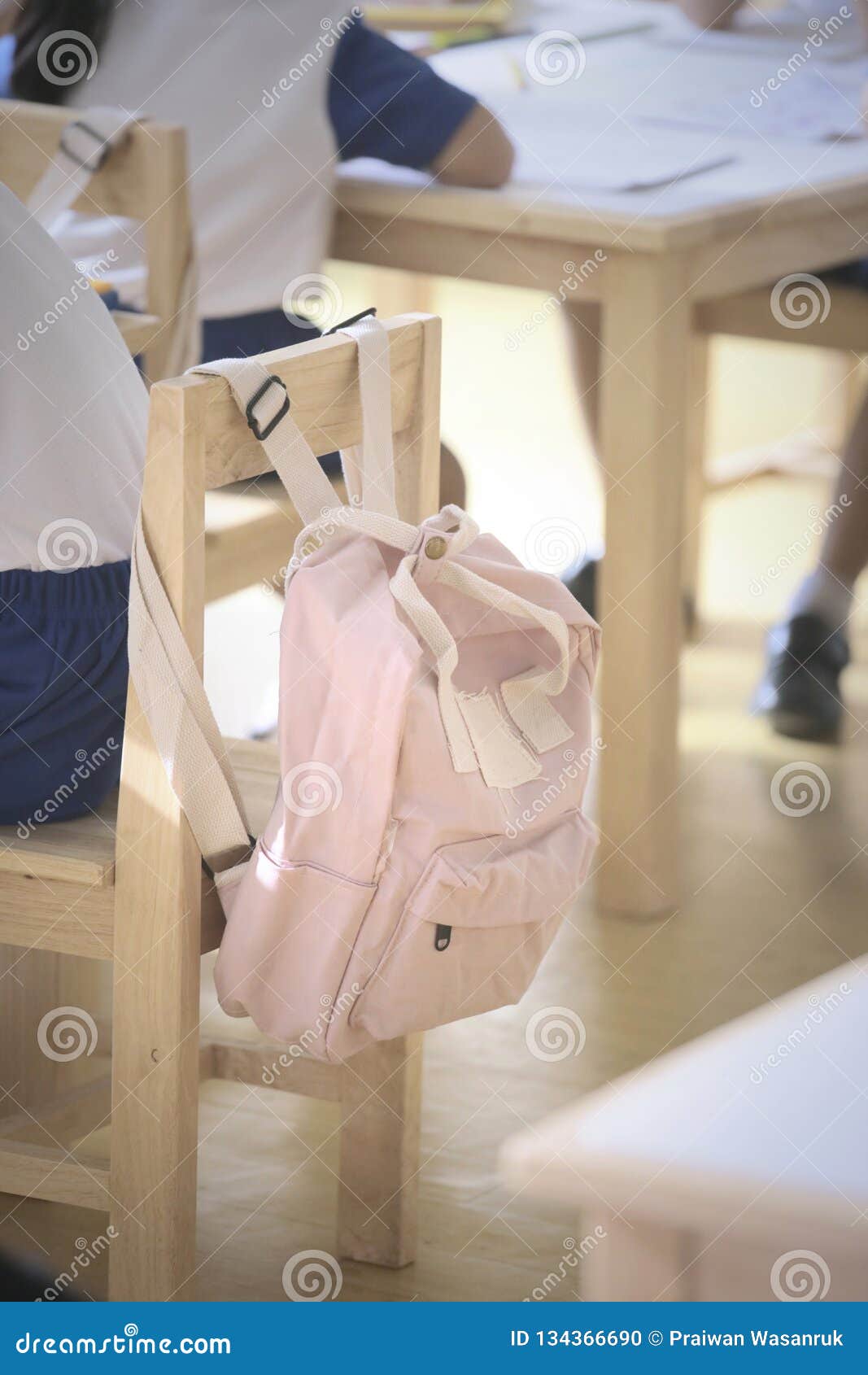 Kid Backpack Hanging Behind A Pupil Stock Photo Image Of Kids