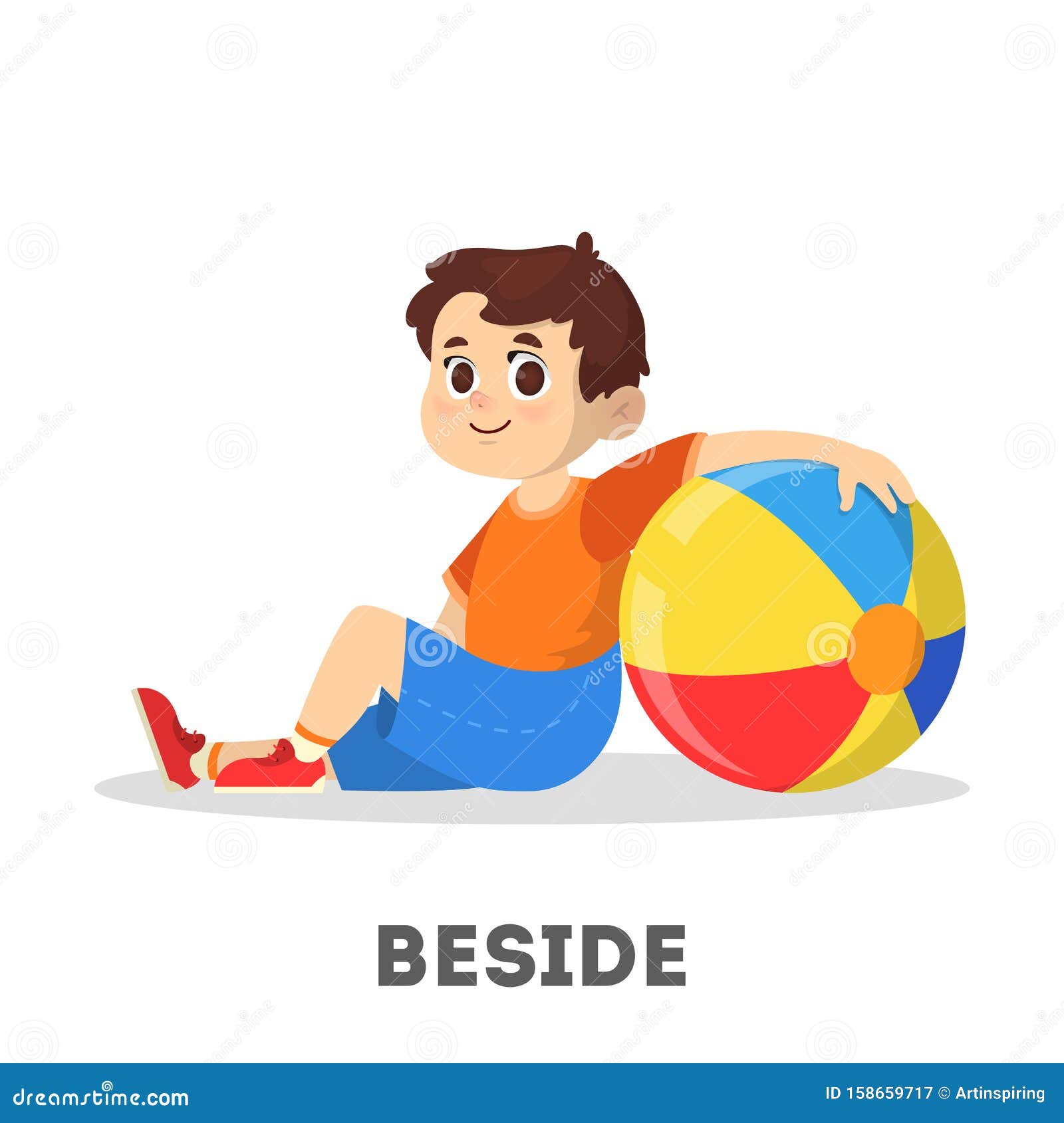 Kid and Ball. Learning Preposition Concept. the Boy Stock Vector -  Illustration of prepositions, pose: 158659717