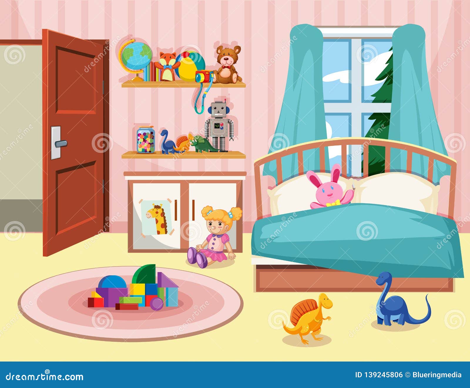 A kid bedroom background stock vector. Illustration of robot - 139245806