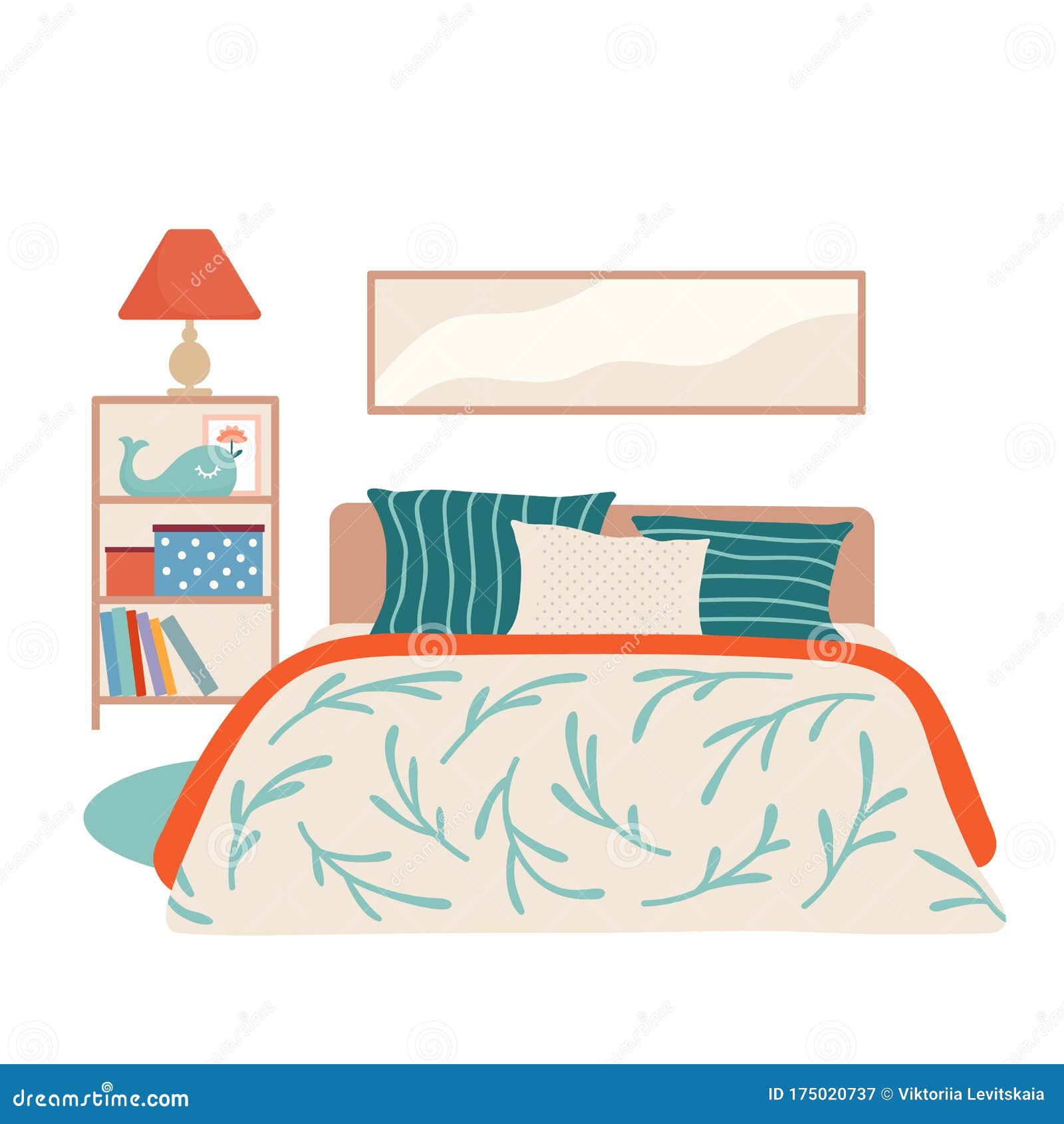 Kid Bedroom Interior with Bed, Shelf Stand, Lamp Stock Vector ...