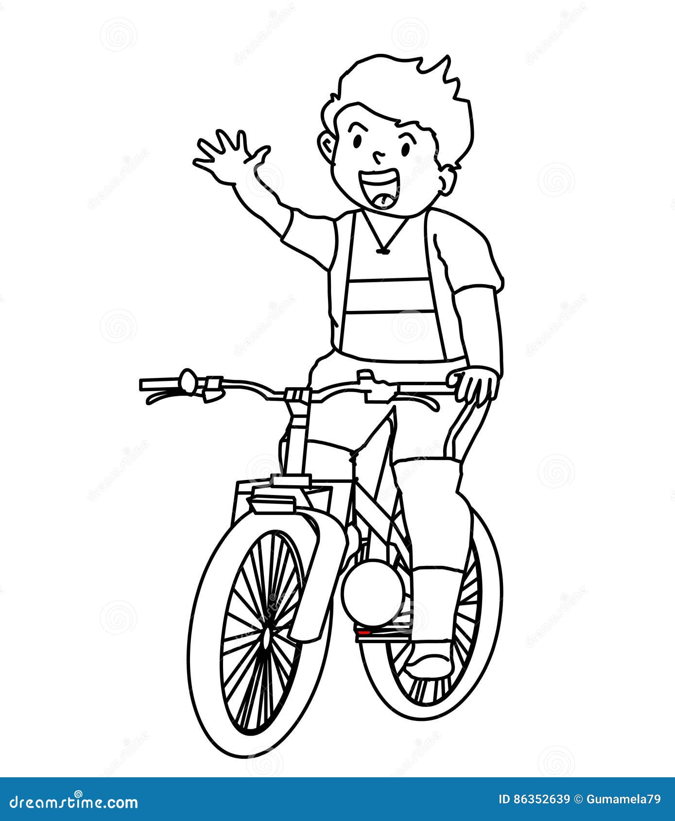Kid In Bicycle Coloring Page Stock Illustration - Illustration of