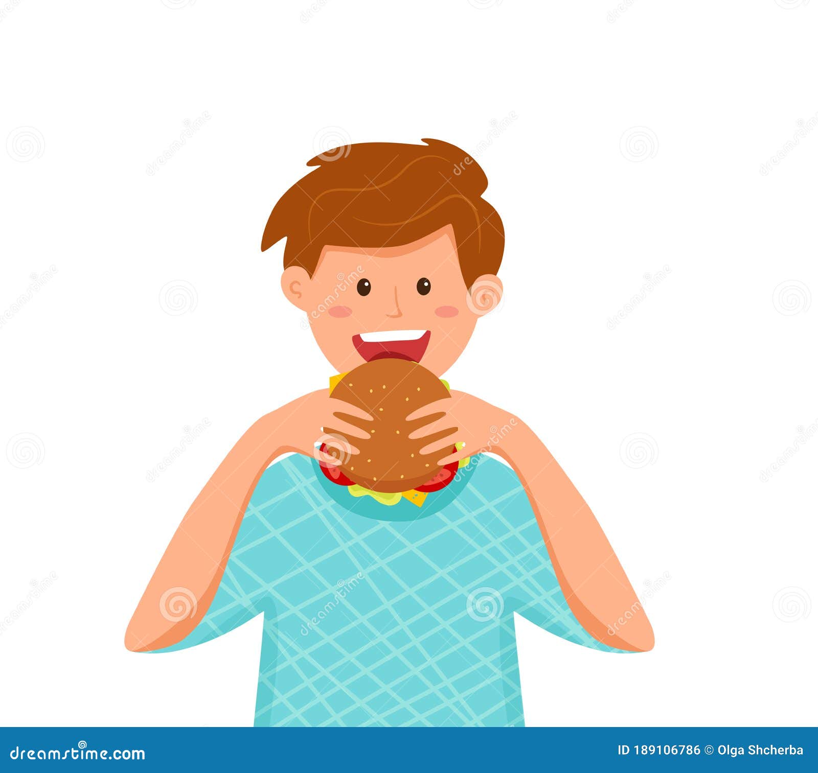 Kid Biting Burger Fast Food Vector Illustration. Colorful Cartoon Style  Concept Stock Vector - Illustration of human, childhood: 189106786