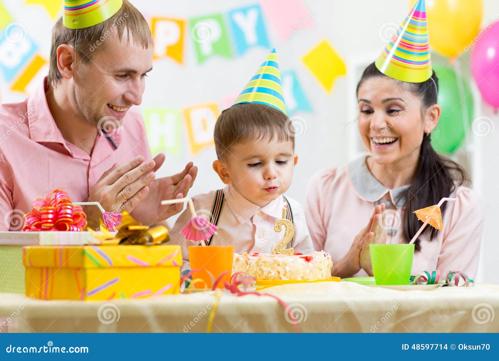 Kid Boy Blow Candle on Birthday Cake Stock Photo Image of colorful