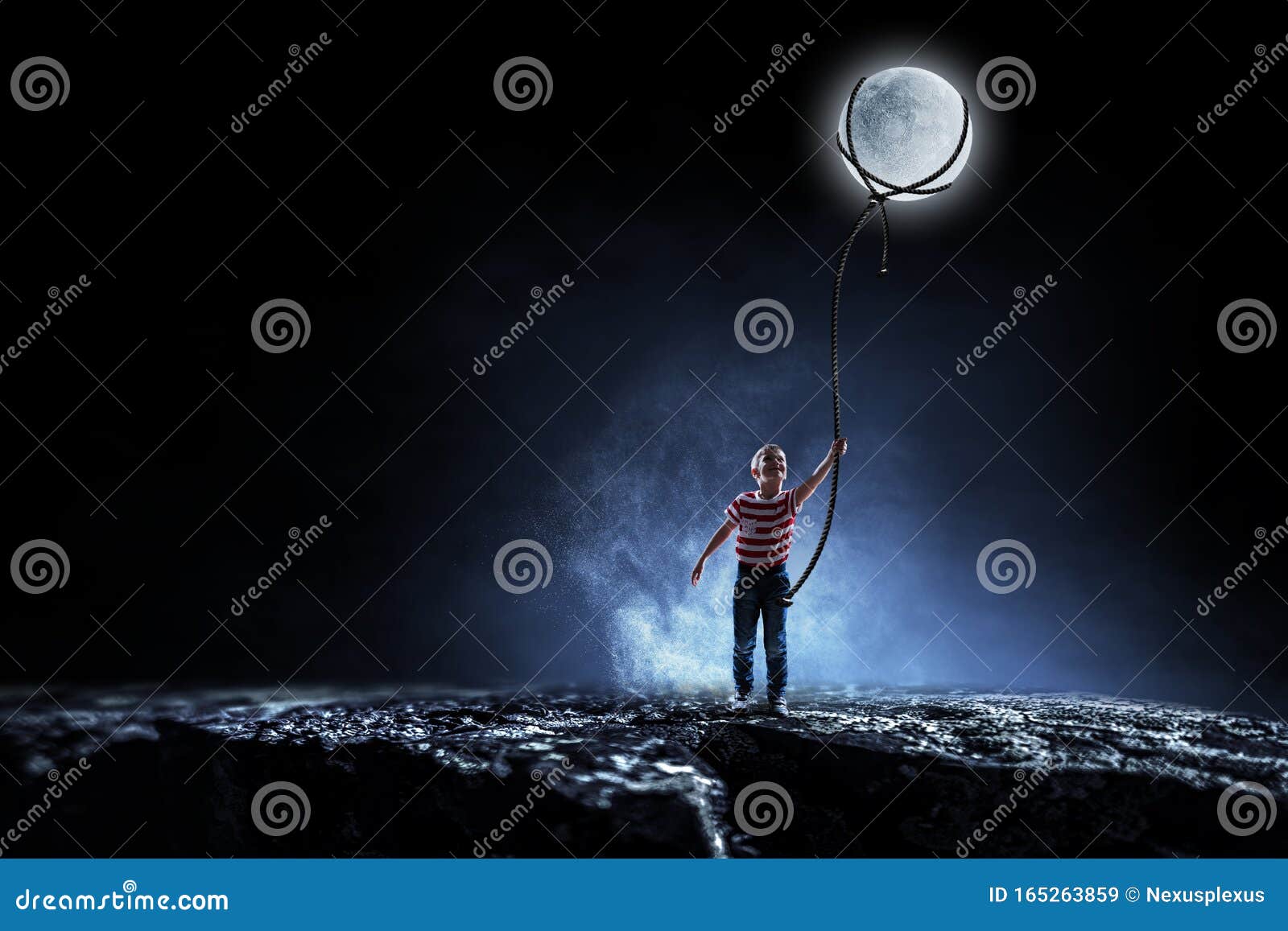 kid-boy-catching-moon-mixed-media-stock-image-image-of-bedtime