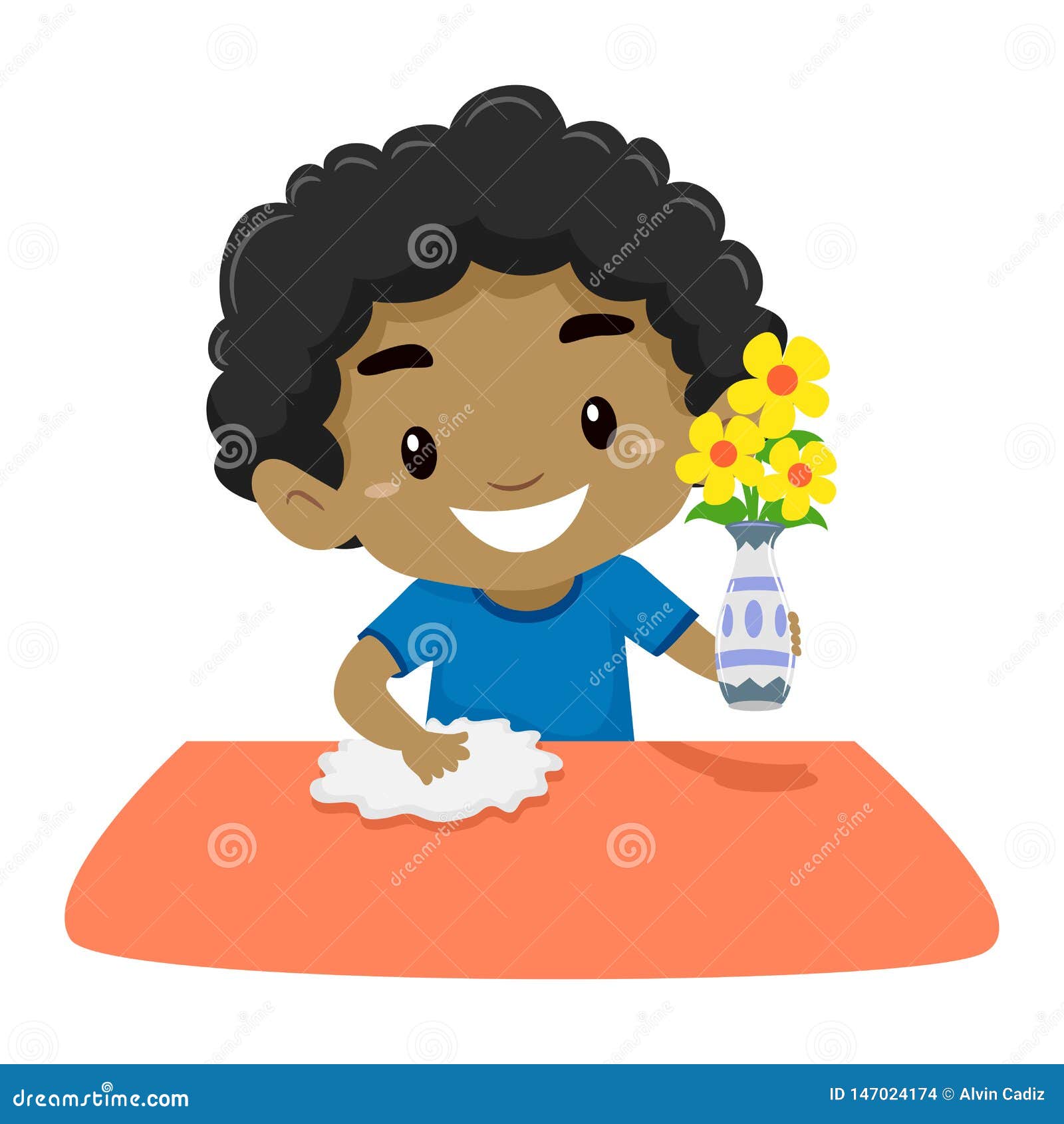 Vector Illustration Of Kid Boy Cleaning The Table Stock Vector