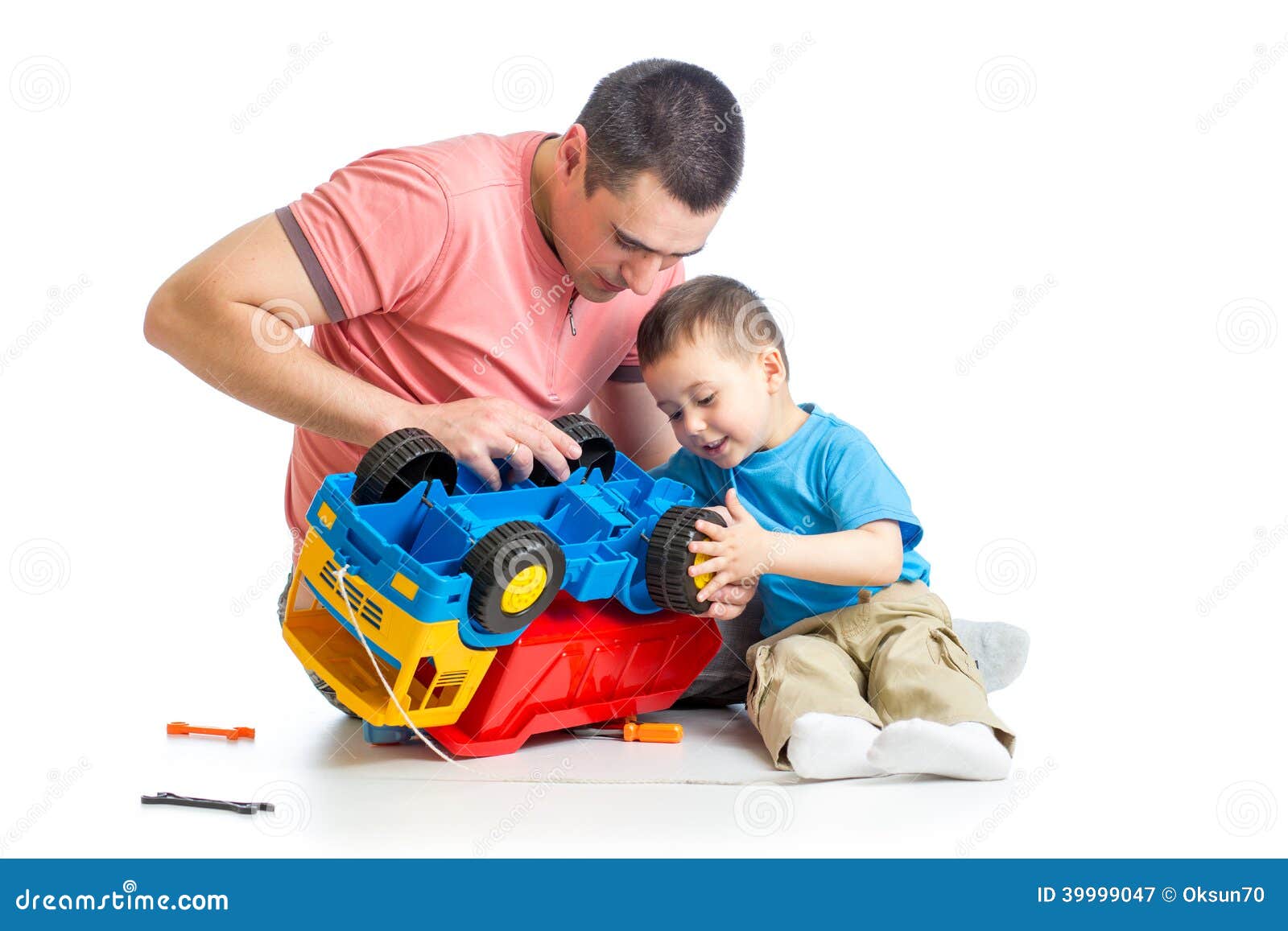 Kid Boy And Dad Repair Toy Trunk Stock Photo Image 39999047