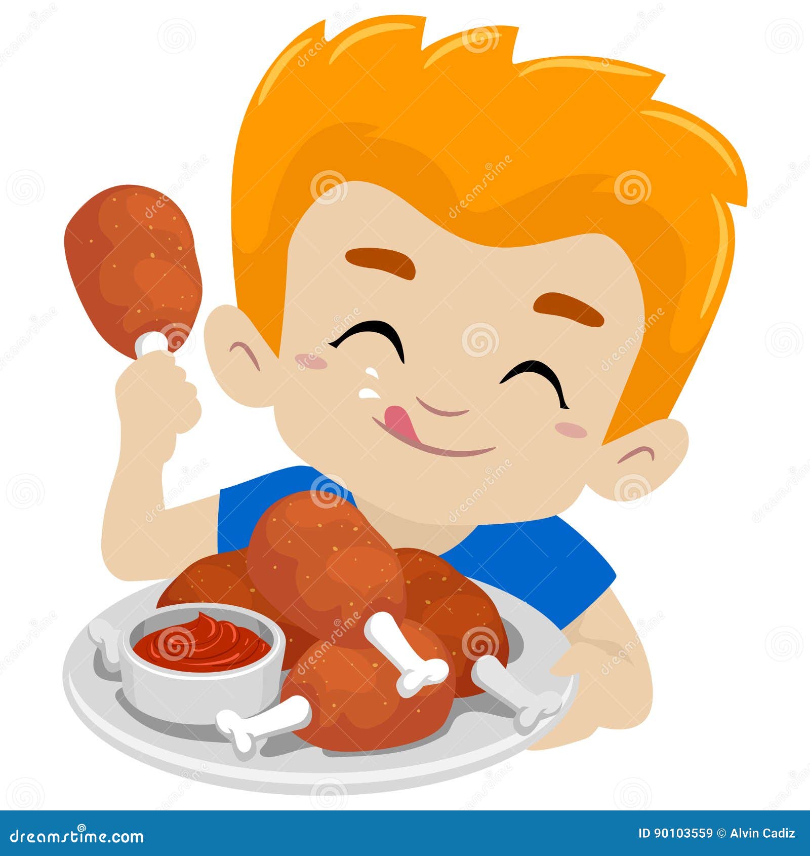 Kid Boy Eating Fried Chicken Stock Vector - Illustration of chicken,  hungry: 90103559