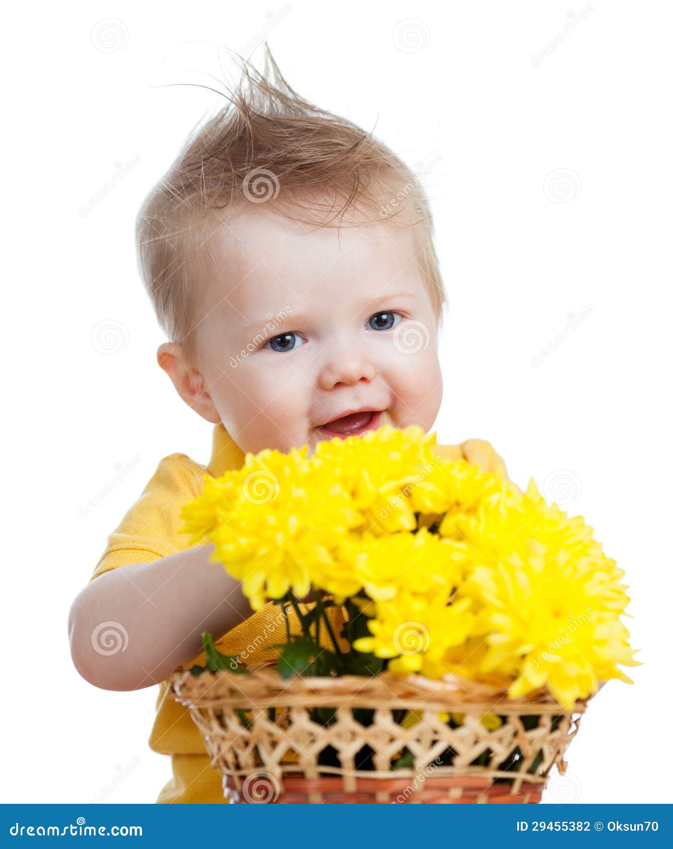 Kid Boy with Flowers Isolated Stock Photo Image of holiday, present