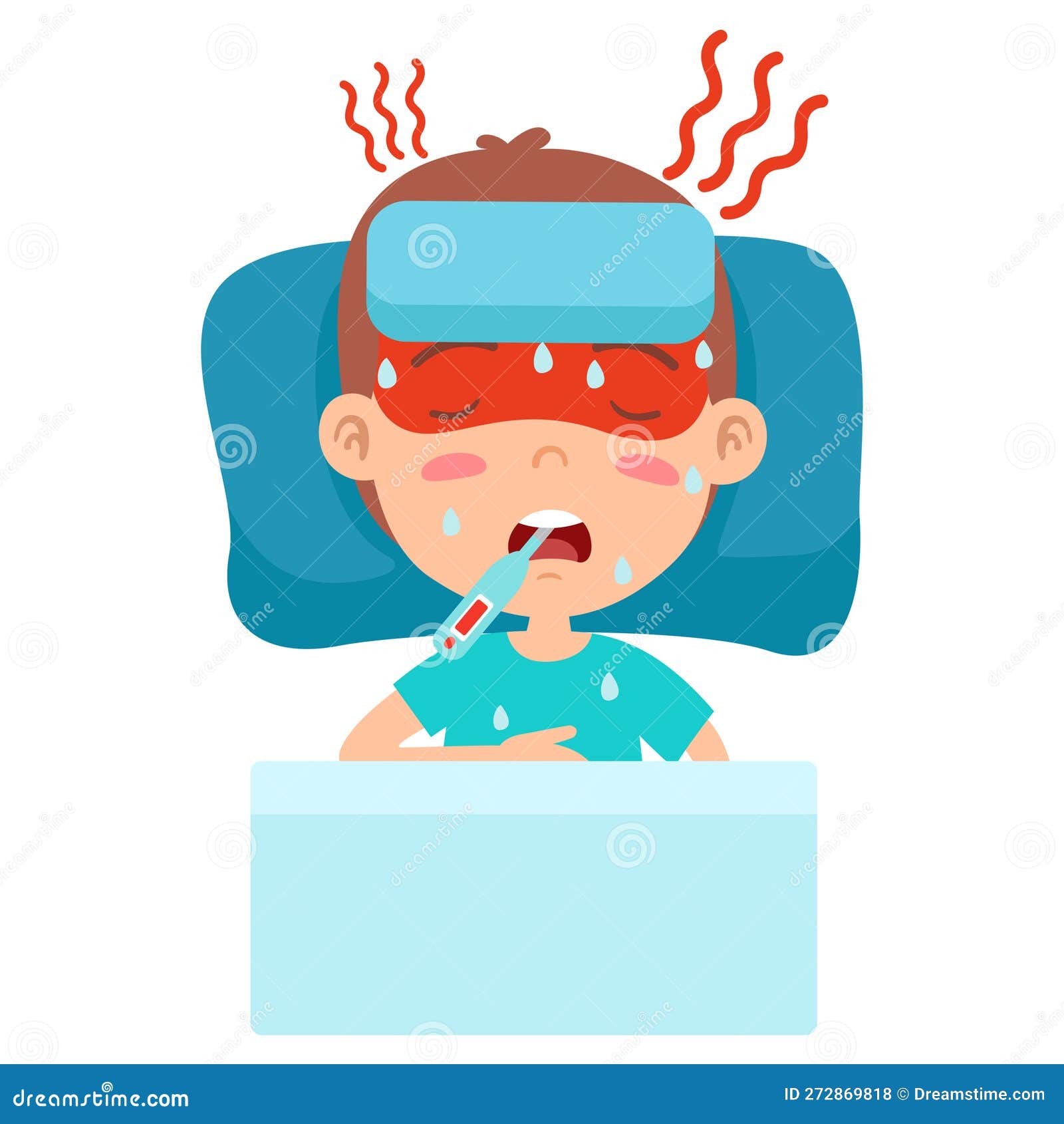 High Fever On Thermometer Hyperthermia Schematic Cartoon Vector