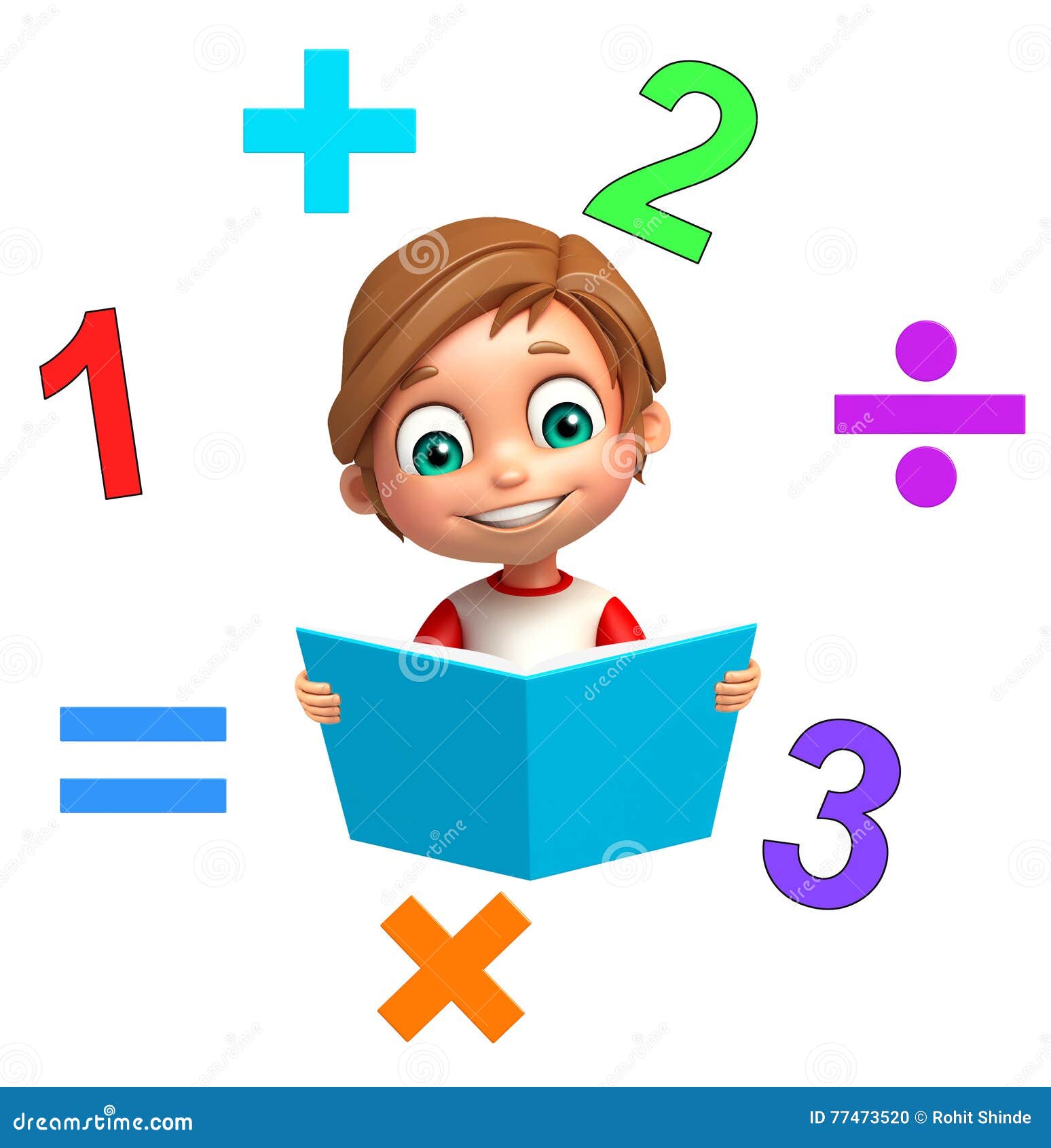 Kid Boy with Math Sign and Book Stock Illustration - Illustration of ...