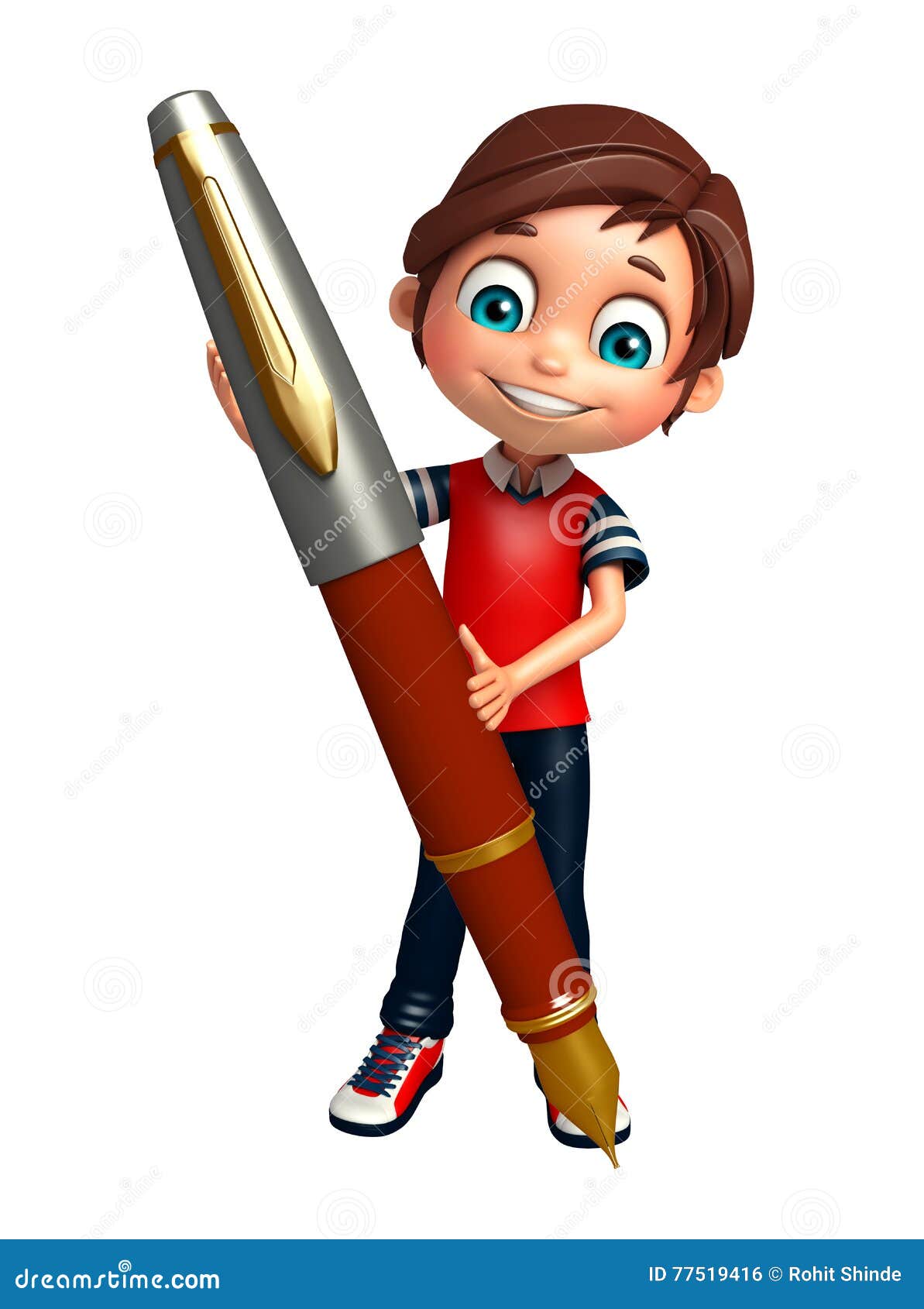 Kid boy with pen stock illustration. Illustration of book 77519416