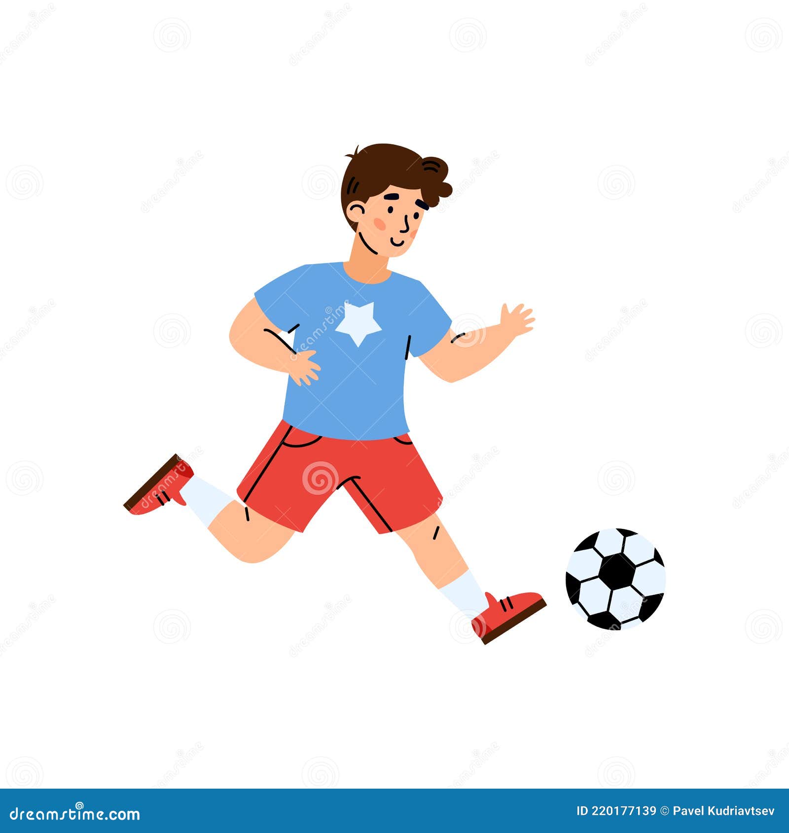 Kid Boy Play in Football, Child Kick Soccer Ball a Flat Vector Illustration. Stock Vector - Illustration of happy, sporty: 220177139 Kid Boy Play in Football, Child Kick Soccer Ball a Flat Vector Illustration. Stock Vector - Illustration of happy, sporty: 220177139