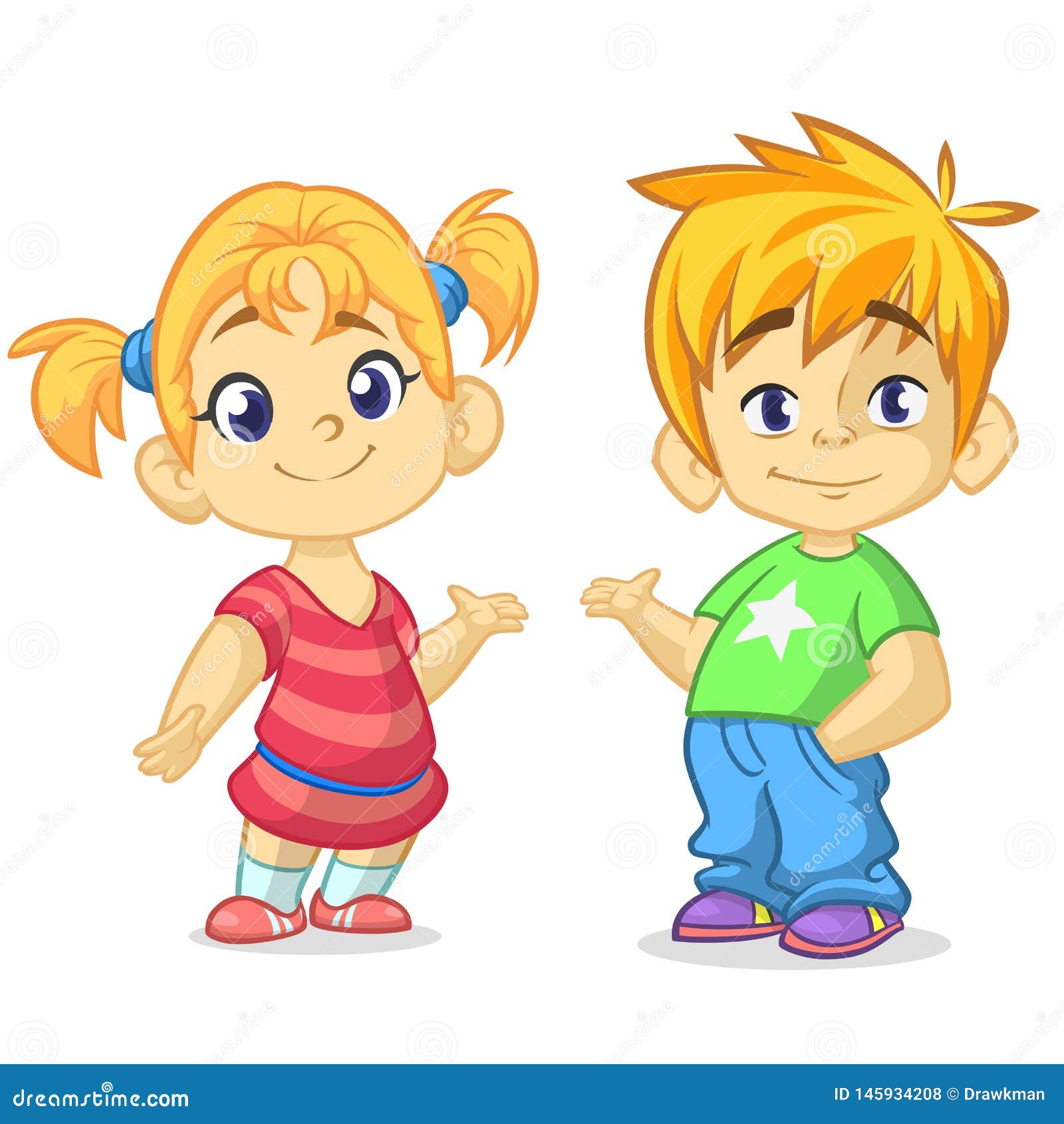 Cartoon Kids Set. Funny Boy and Girl Couple Illustration Stock Vector -  Illustration of children, funky: 145934208
