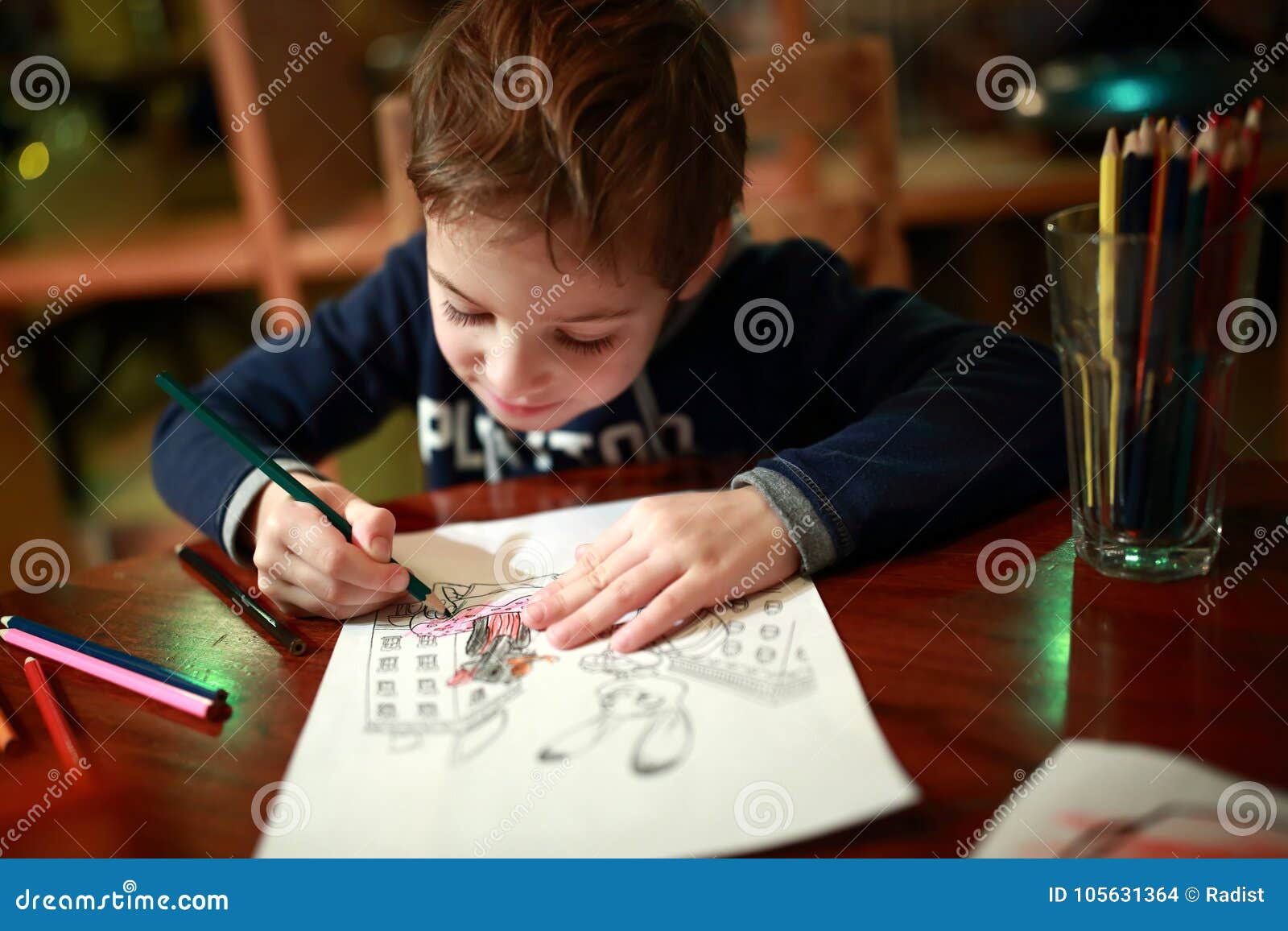 Kid Drawing In Cafe Stock Photo Image Of Expression 105631364
