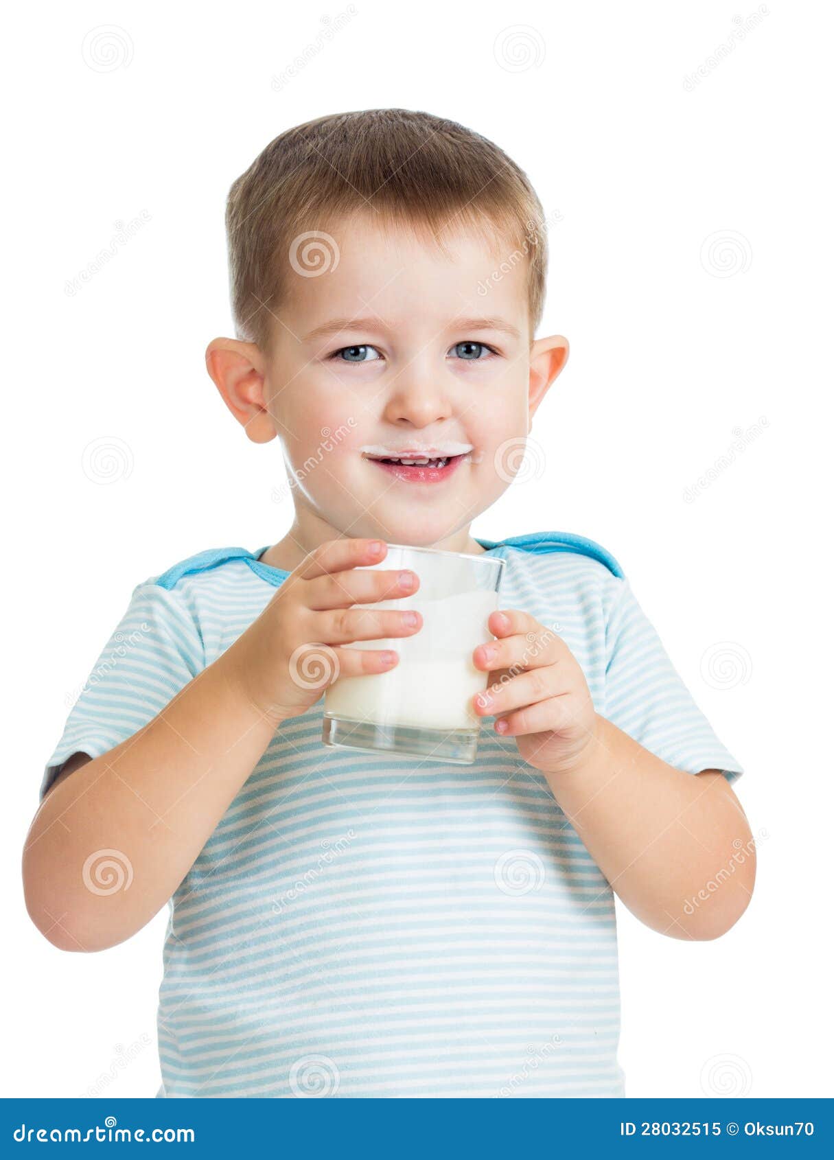 kid drinking yogurt or kefir  on white