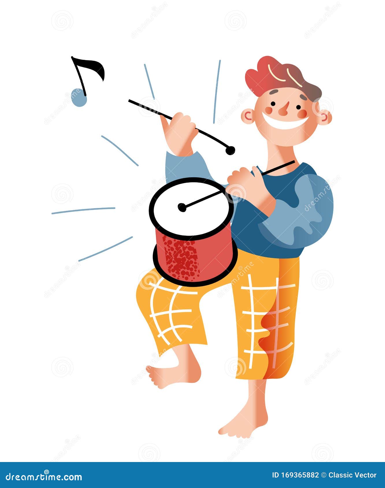 Kid with Drum Flat Vector Illustration Stock Vector - Illustration of  loudly, drum: 169365882