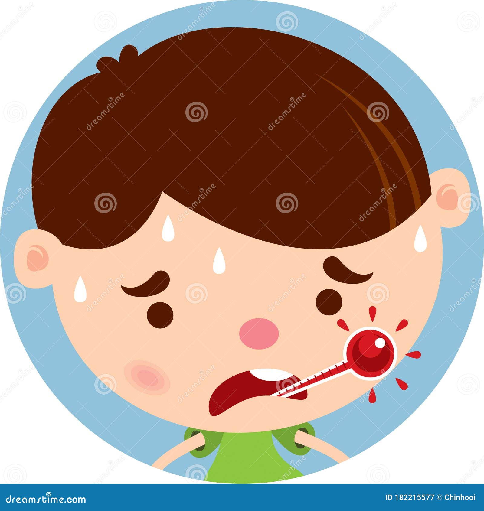A Kid Fever with a Thermometer in Mouth Stock Illustration