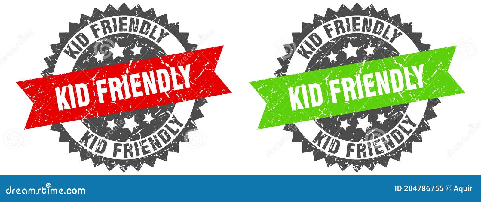 Kid Friendly Band Sign. Kid Friendly Grunge Stamp Set Stock Vector