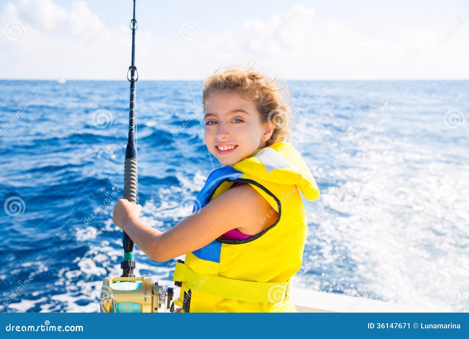 Kid Girl Boat Fishing Trolling Rod Reel And Yellow Life 