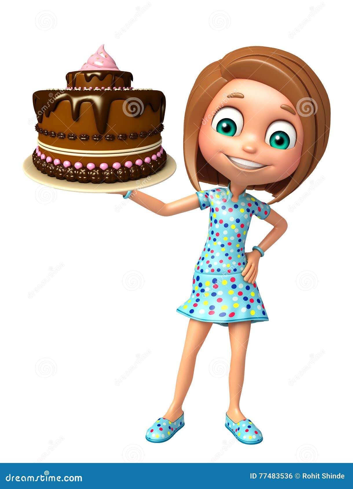 Kid girl with Cake stock illustration. Illustration of grade 77483536
