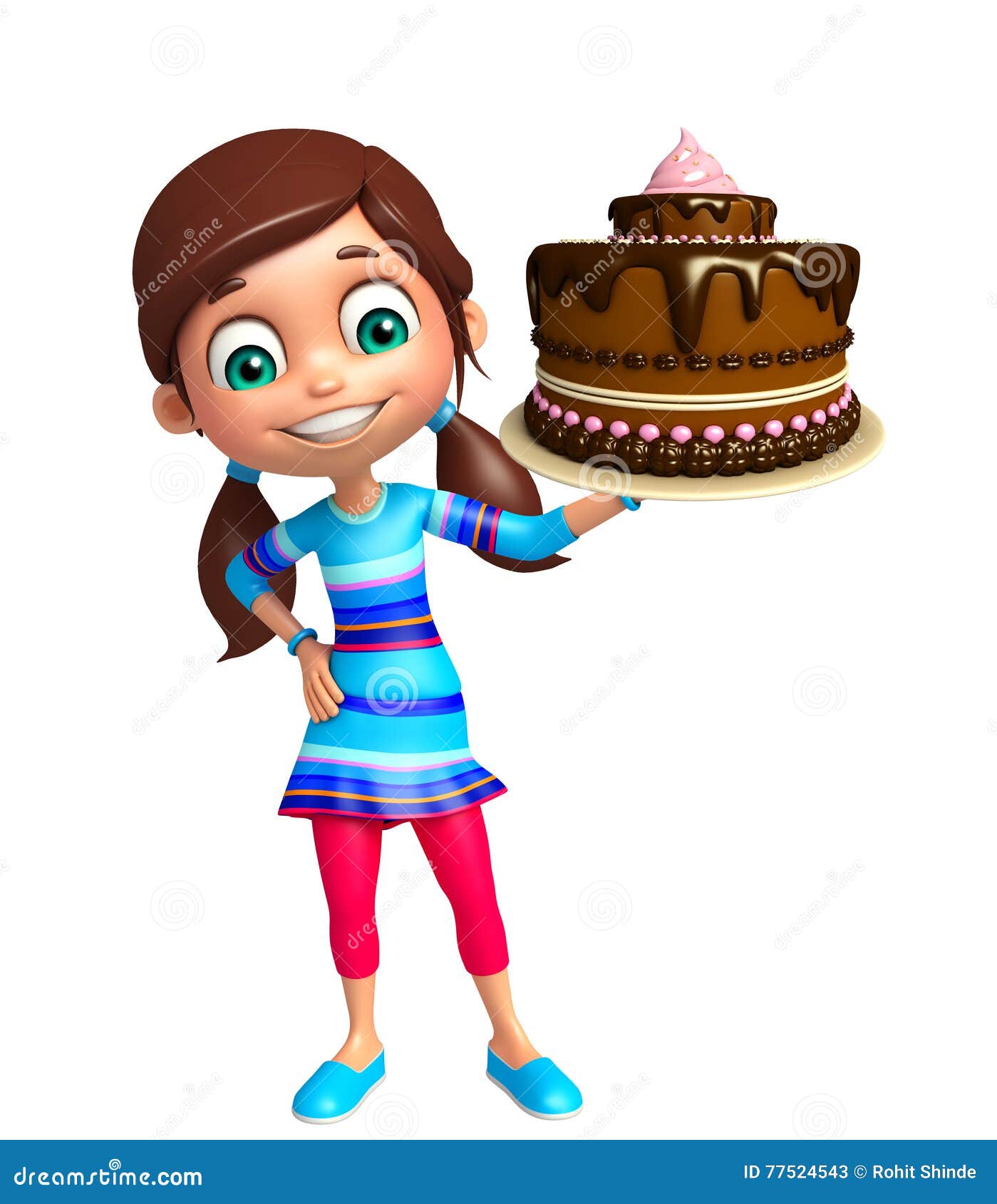 Kid girl with Cake stock illustration. Illustration of smile 77524543