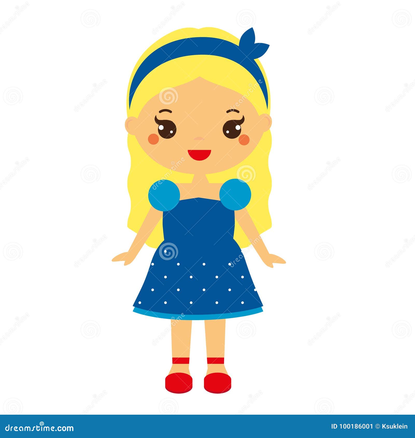 Kid Girl in Fashionable Clothes. Cute Baby Girl in Blue Dress and Red ...