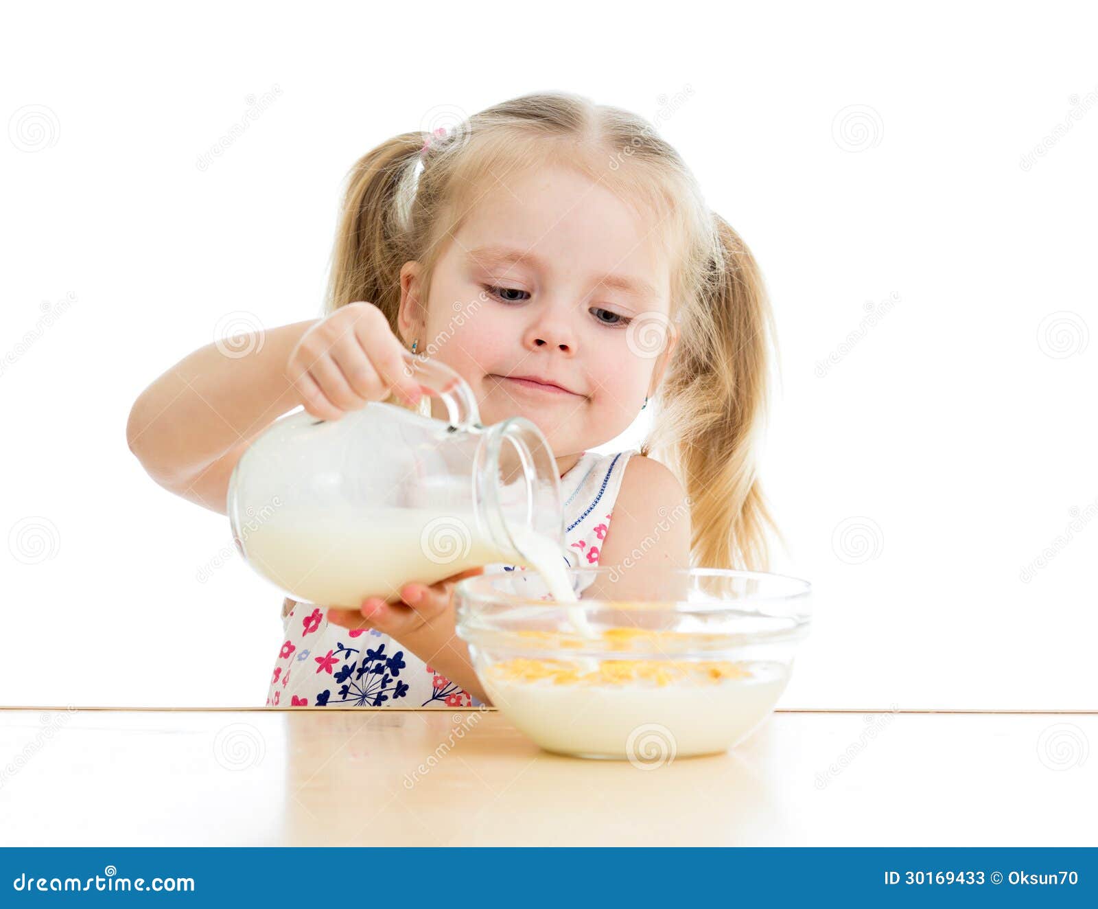 Kid Girl Eating Corn Flakes with Milk Stock Image Image of hungry