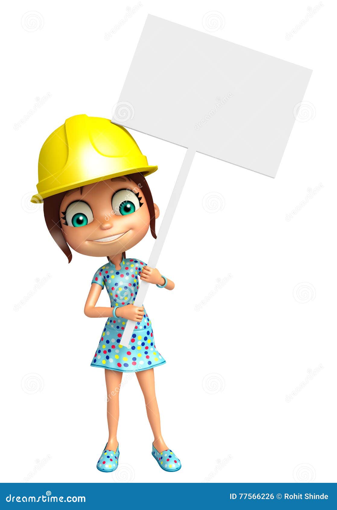 kid girl with white board and worker hat