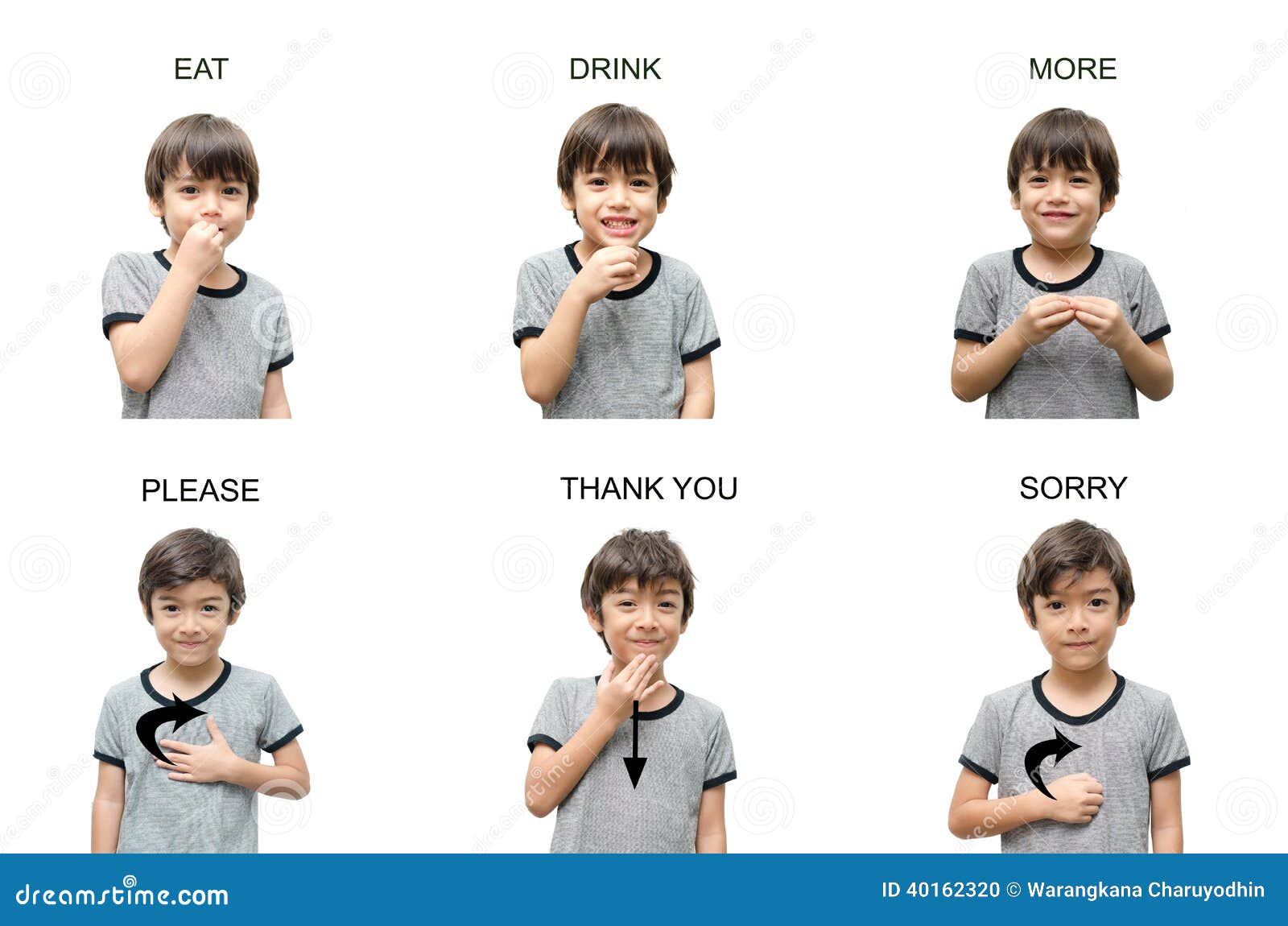 kid hand sign language education on white background