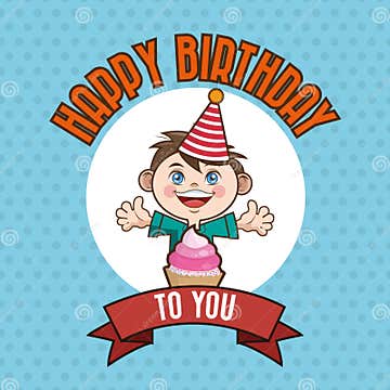 Kid Happy Birthday Card Cartoon Stock Vector - Illustration of child ...